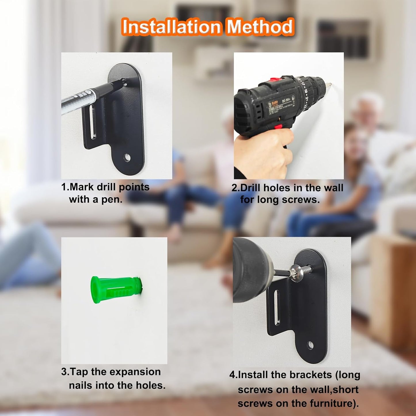 1000 lbs. Furniture Anchors, Anti Tip Straps for Furniture, Heavy Duty Safety Wall Anchors for Bookshelves, Dressers, Counters & Cabinets, Black