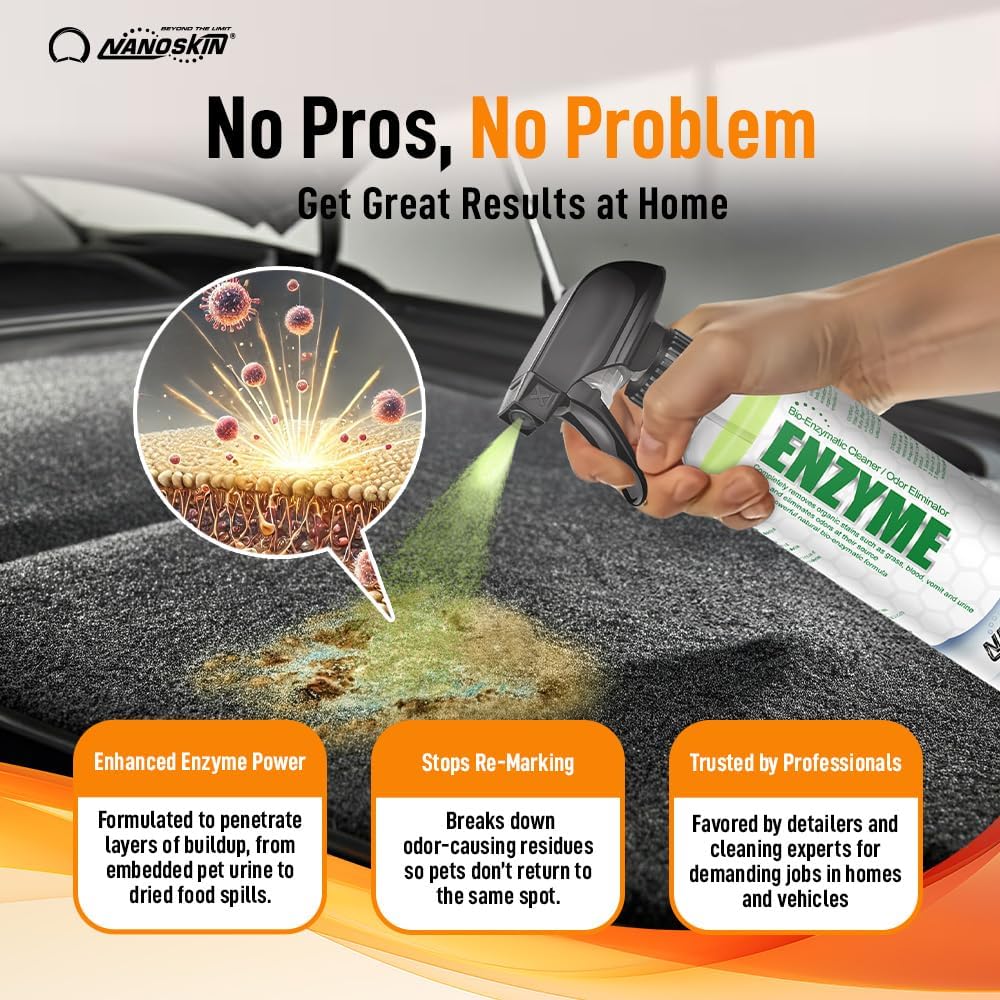 Nanoskin ENZYME Multi-Purpose Cleaner & Odor Eliminator 1 Gallon - Removes Complex Organic Stains, Dirt, Grease, and Grime from Multi Surfaces | For Automotive, Floor, Kitchen, Bathroom, Plumbing