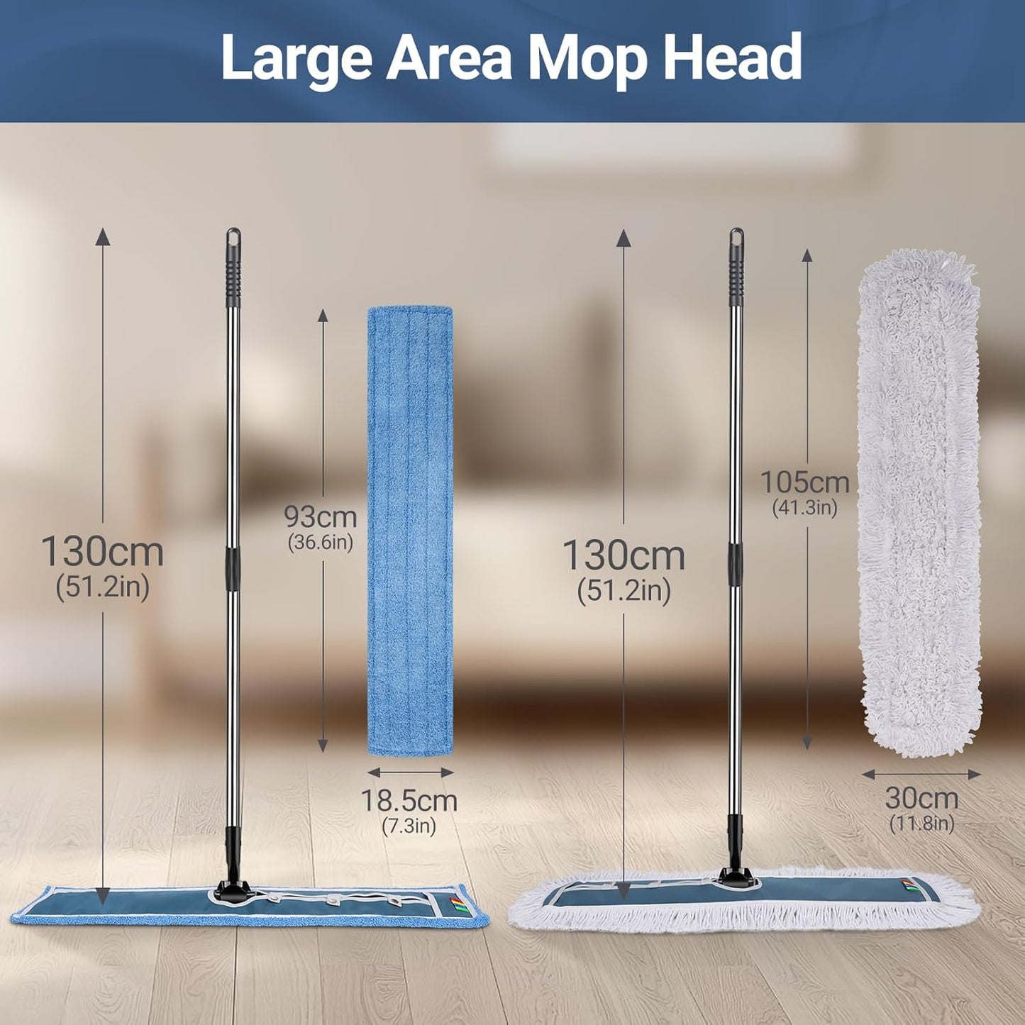 MASTERTOP Industrial Mop, Extra Large Floor Mop with Microfiber & Cotton Pad, Heavy Duty Flat Mops Commercial Dust Mop for Cleaning Office Garage Mall Hotel Home Floors