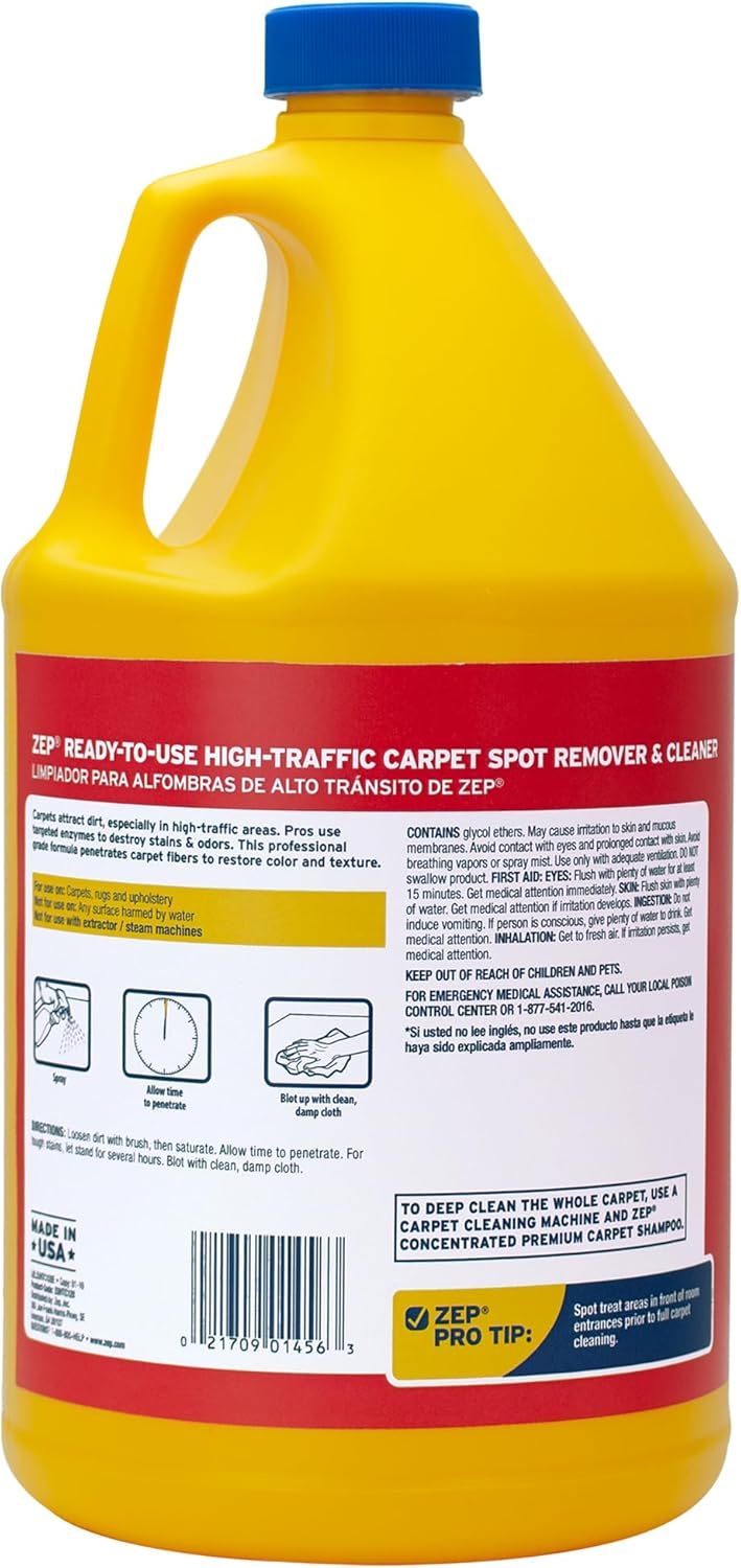Zep High Traffic Carpet Cleaner - 1 Gallon (Case of 4) ZUHTC128 - Penetrating Formula Removes Deep Stains. Make High-Traffic Areas Look New Again