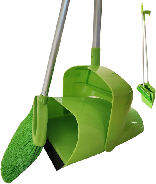 Broom and Dustpan Set for Home, Angled Broom and Upright Dustpan with Extendable Poles, Long Handle Broom and Dustpan Set for Kitchen, Portable Dustpan Combo for Sweeping RV