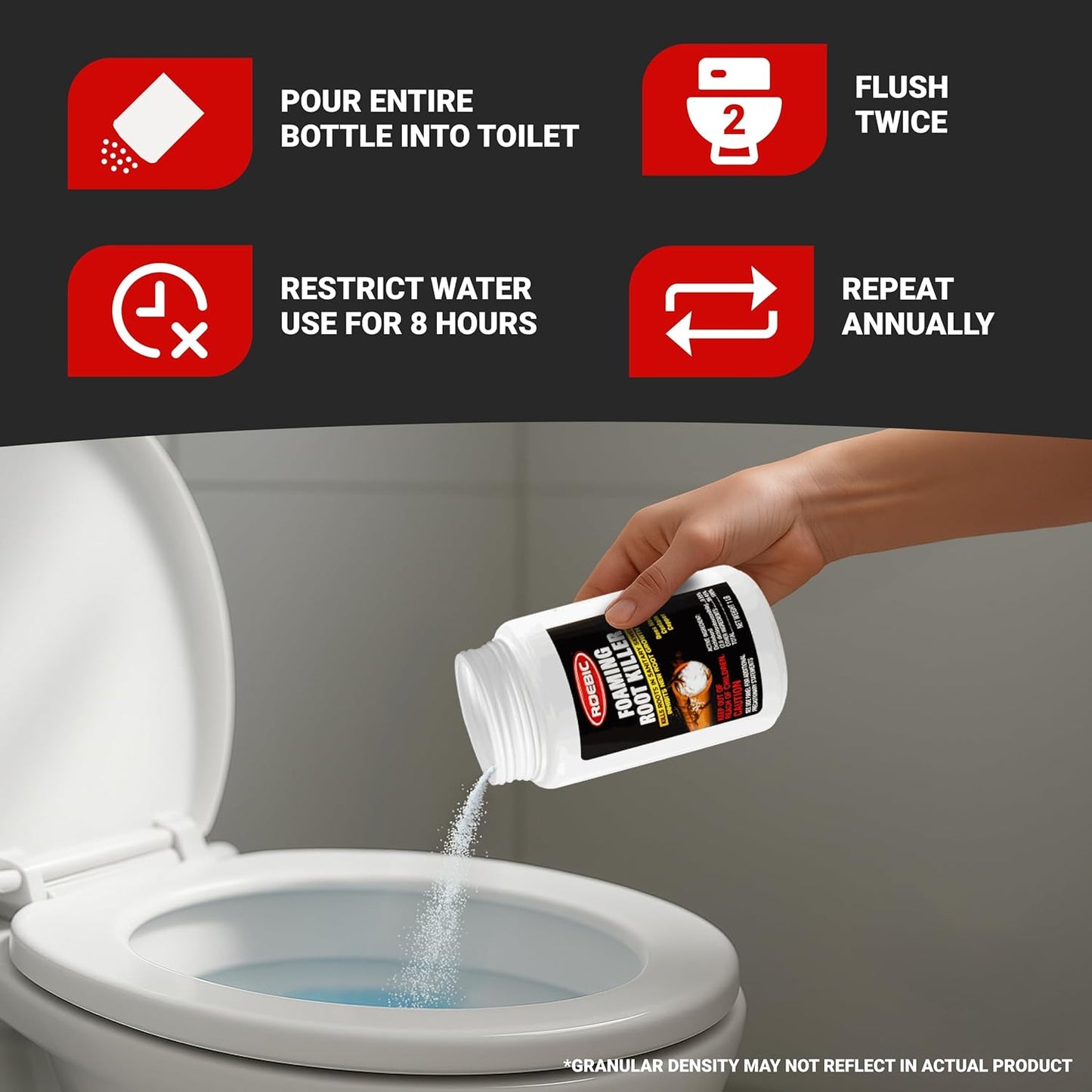 Roebic FRK Foaming Tree Root Killer, Chemical Septic System, Drain Field and Sewer Line Pipe Clog Remover and Root Destroyer, Safe for Bathroom Toilet, White Granules, 1 lb (Pack of 3)