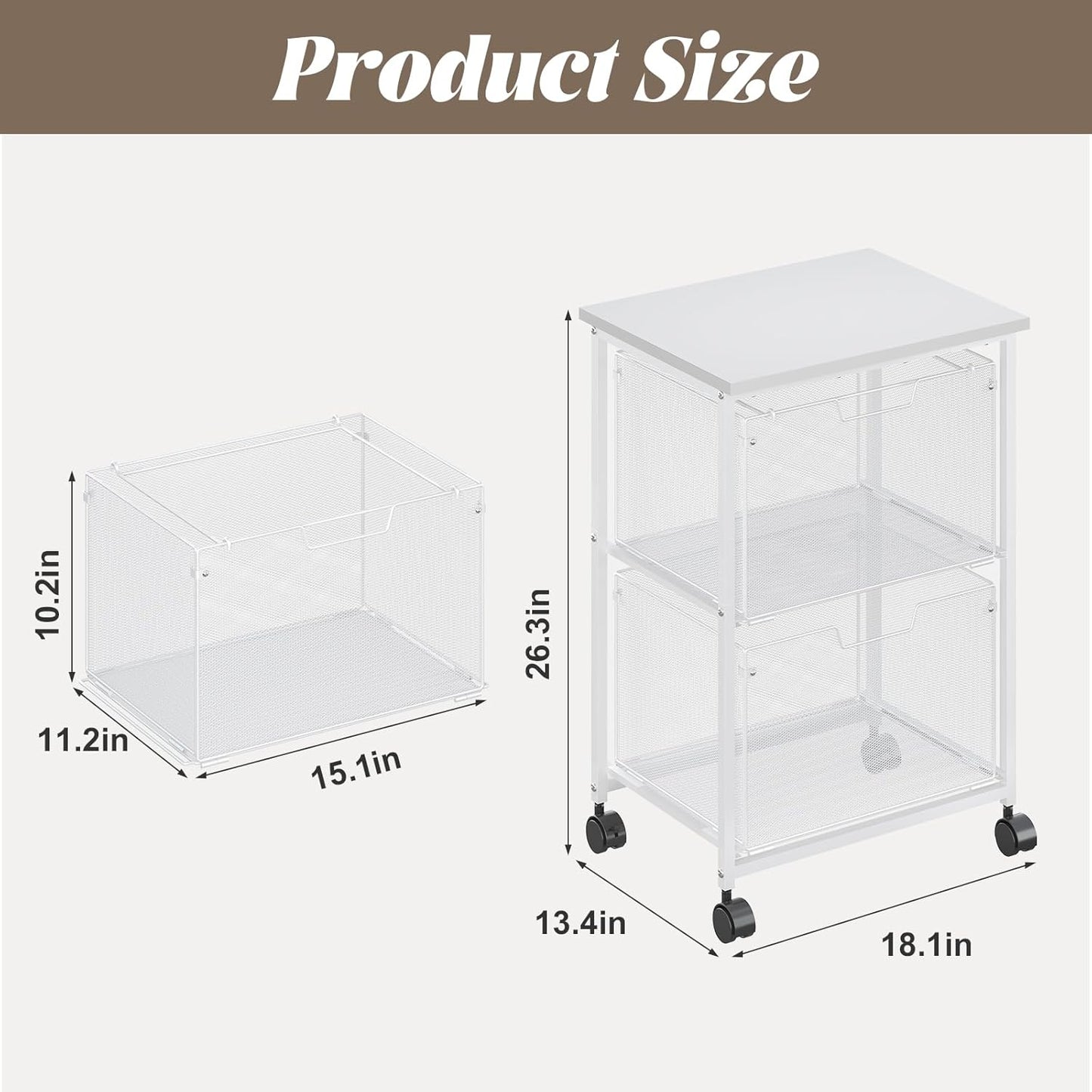Letter/Legal Rolling File Cabinet, Rolling File Cart with 2 Drawers Filing Cabinet for Home Office, Hanging File Folders Organizer for Under Desk Storage, Mobile Printer Stand, White
