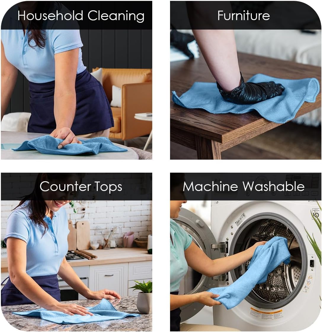 Avalon Towels Microfiber Cleaning Cloths Value Pack of 36 Size 16" x 16", Highly Absorbent, Lint Free, Reusable and Washable, Multicolor