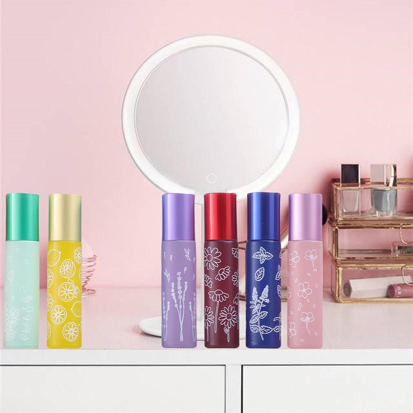 10 Pcs Purple Glass Essential Oil Roller Bottles, 10ml Refillable Roll-on Bottles with Stainless Steel Roller Balls for Essential Oils, Perfume, Lip Gloss, Lip Balms