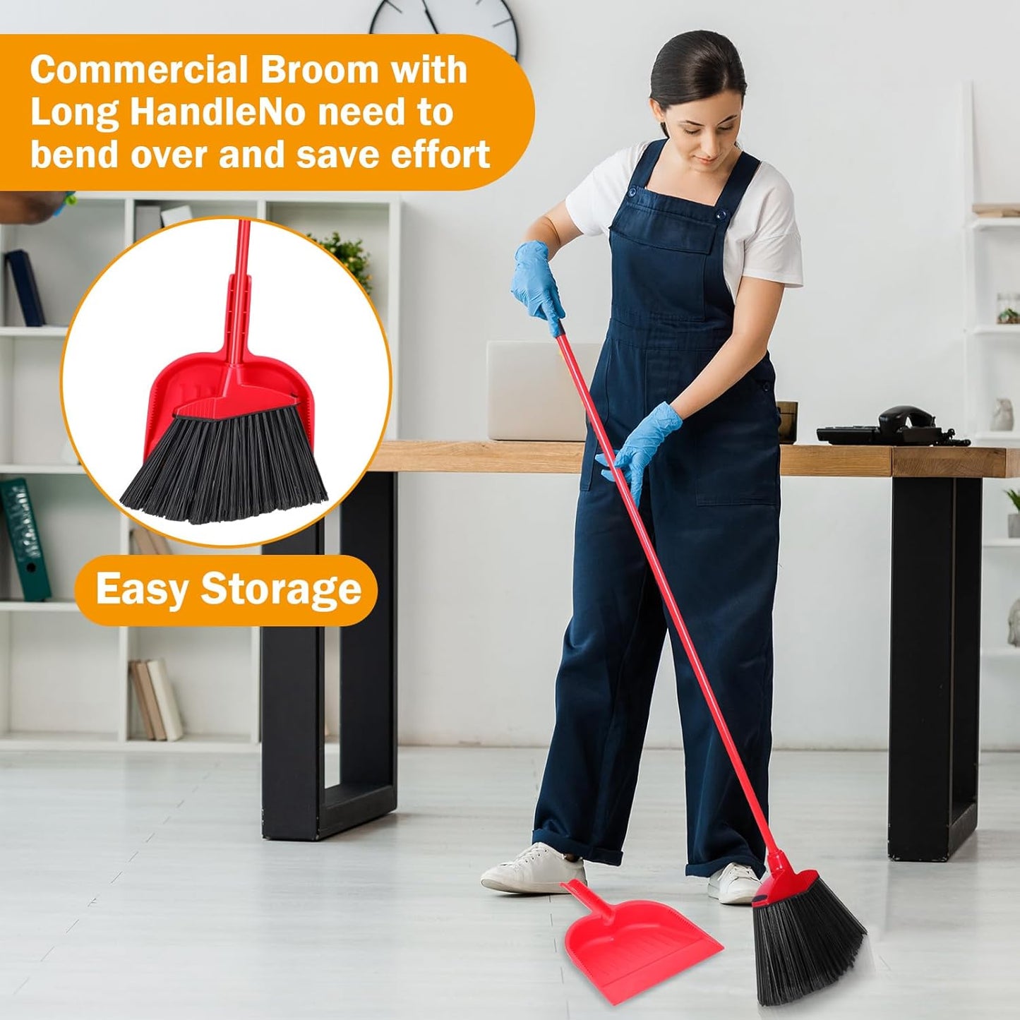 Maxcheck 6 Pcs Broom and Dustpan Set 54 Inch Heavy Duty Indoor Brooms with Dust Pan Combo Bulk for Commercial Shop Angle Home Office Lobby Kitchen(Red)