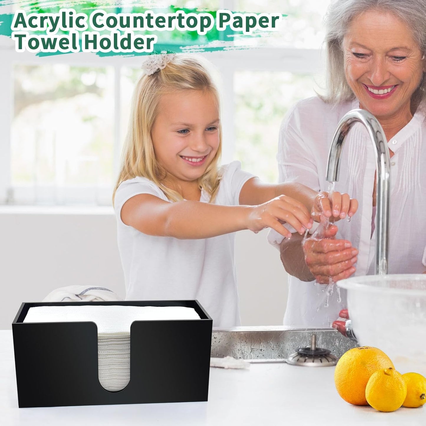 1Pack Paper Towel Holder Countertop, Black Acrylic Napkin Dispenser, Multifold Paper Towel Dispenser for Z-fold C-fold MultiFold Trifold-Bathroom Toilet Kitchen Restaurant