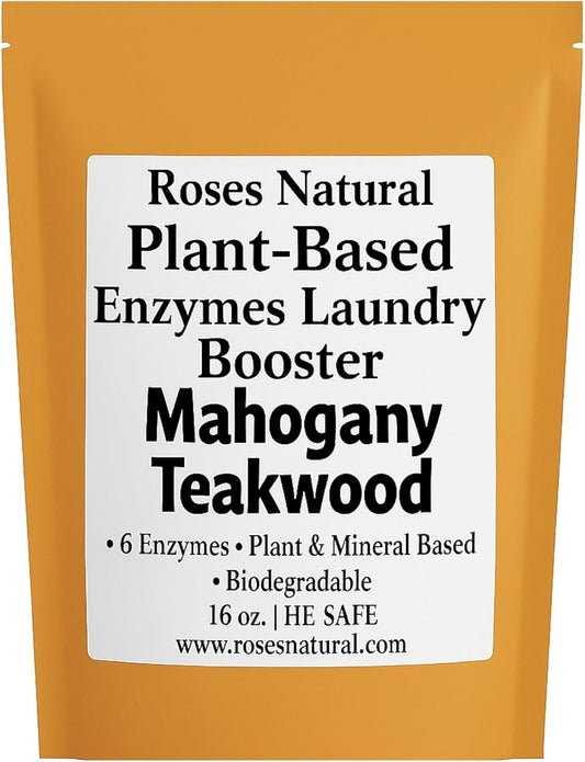 Natural Enzyme Laundry Booster – Mahogany Teakwood | Deep Clean for Sensitive Skin | Eco-Friendly, Biodegradable, HE Safe, 6 Enzymes Formula | 16 oz | Made in USA