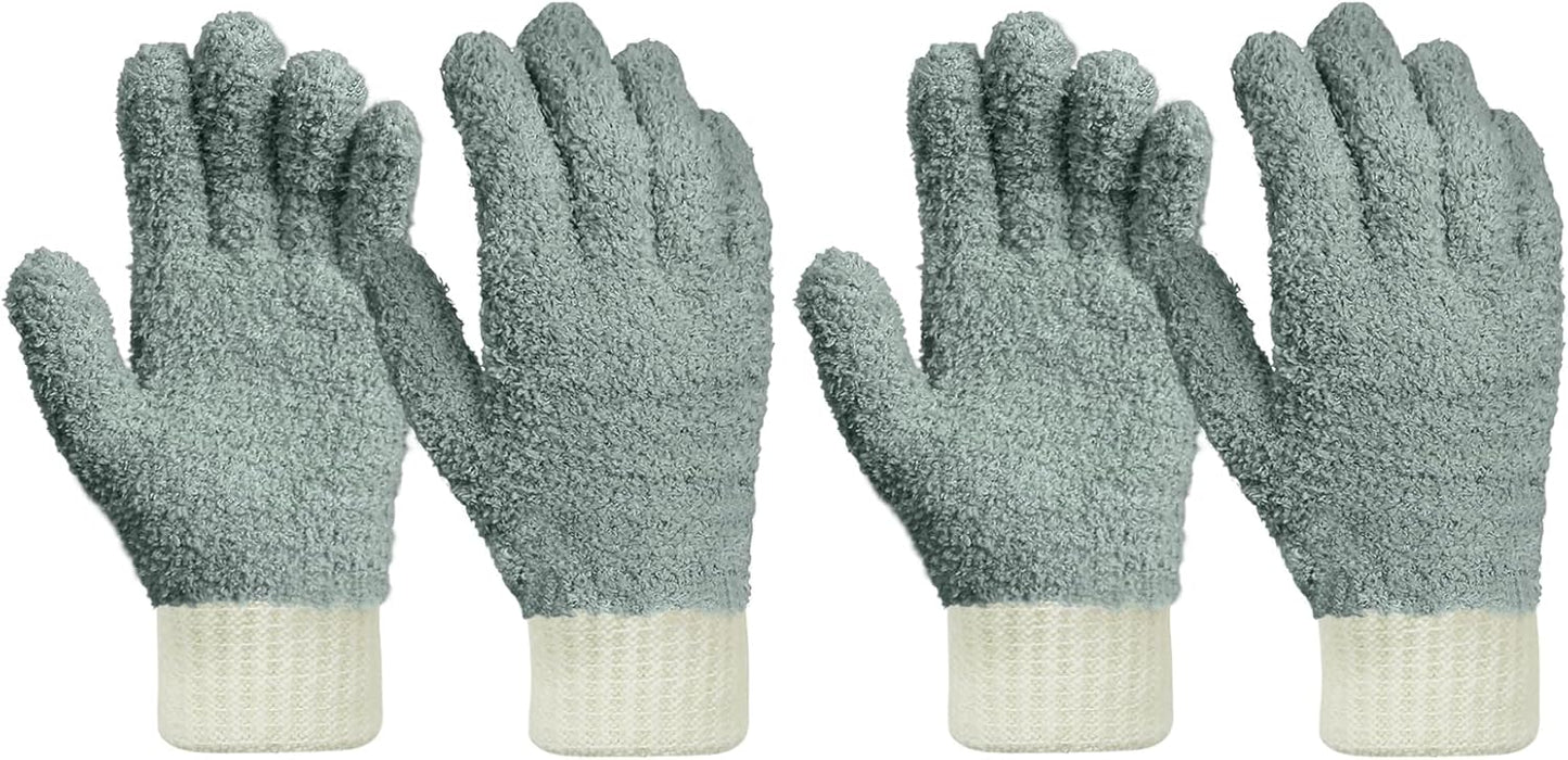 MIG4U Microfiber Dusting Gloves House Cleaning Glove for Blinds, Windows, Shutters, Furniture, and Car, Reusable Lint-Free Gray 2 Pairs S/M