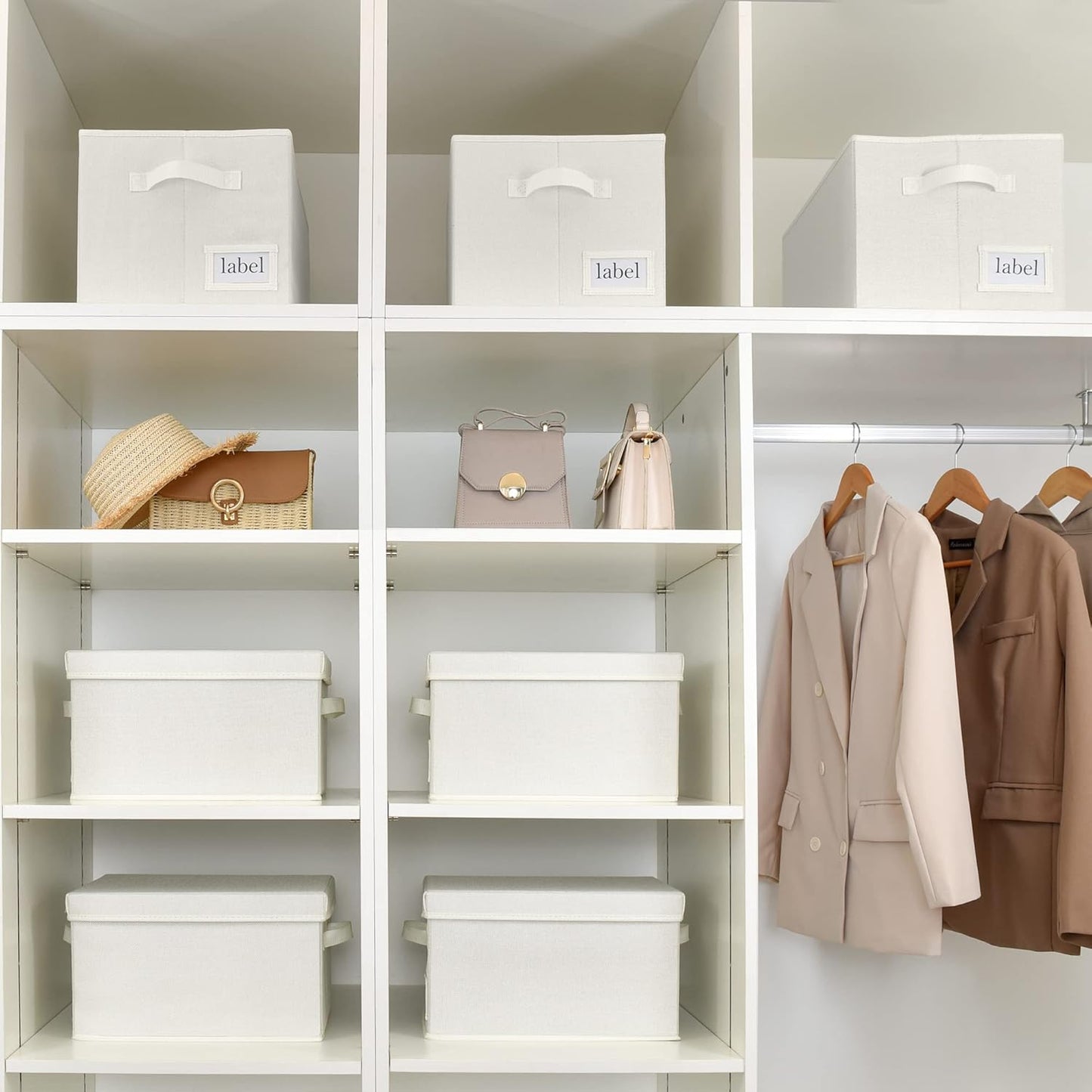 GRANNY SAYS Cloth Storage Bin with Label Holder, Closet Organizers and Storage Shelves, Sweater Storage Boxes for Closet Room, Storage Baskets for Organizing, Pearl White, Extra Large, 3-Pack