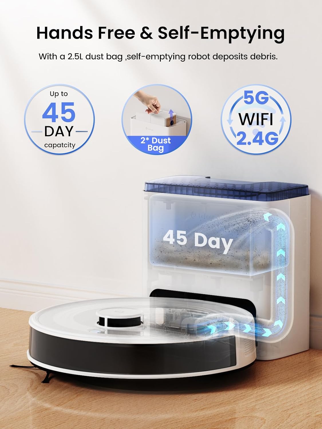 Lefant M2L Plus LiDAR Robot Vacuum and Mop, 190° PSD Obstacle Avoidance, 6000Pa Strong Suction, 45-Day Capacity, Multi-Floor Mapping, 130 Min Runtime, WiFi/Alexa/APP/iWatch