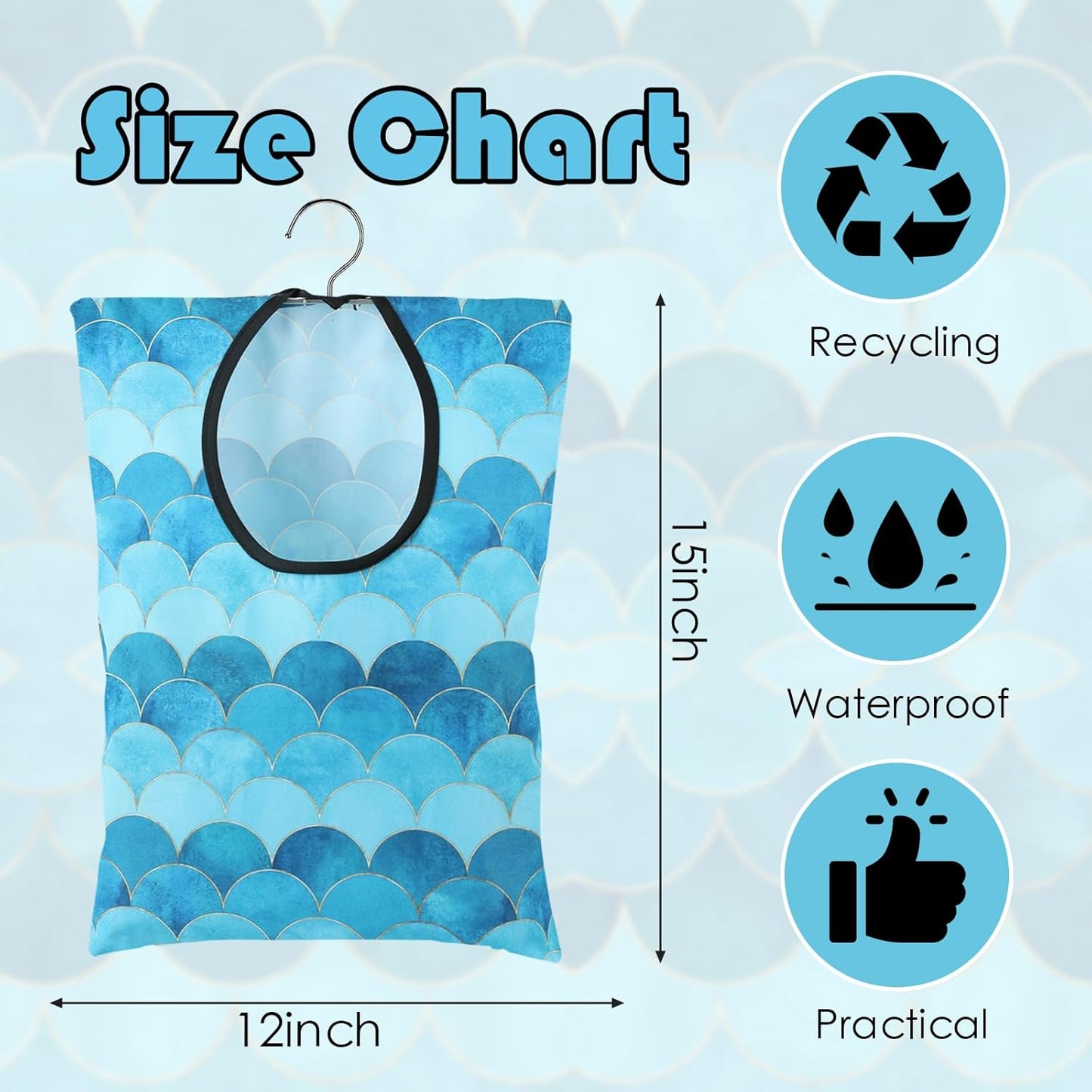 2 Pcs Summer Clothes Pin Bag Mermaids Clothespin Bag Holder Clothespin Holder 15 X 11 Inch Clothes Pin Hanging Bag Clothespin Bag for Clothesline Outdoor Outside Wardrobe and Laundry Room