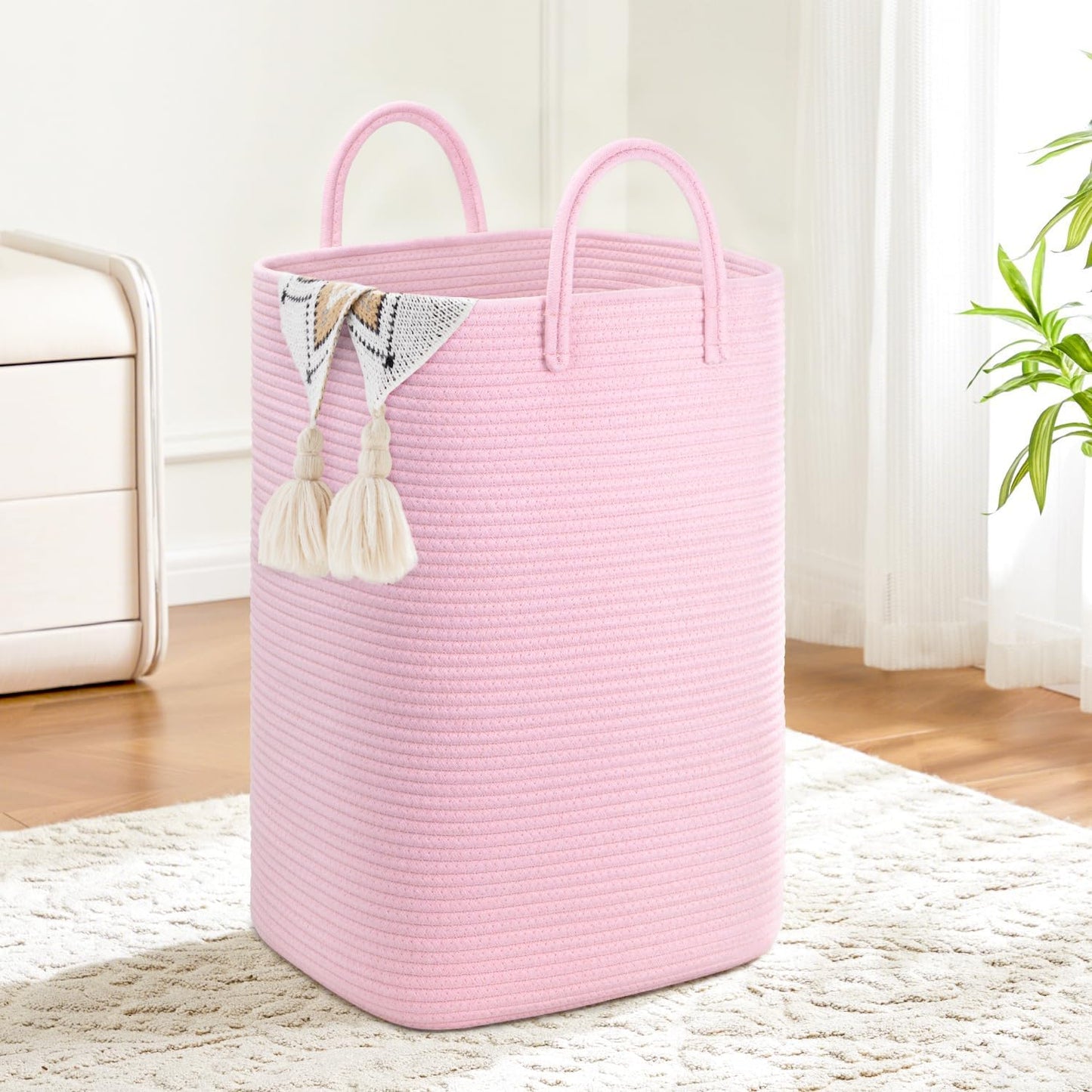 Laundry Basket,Woven Cotton Rope Laundry Hamper,60L Versatile Storage for Dirty Clothes,Baby Toys,and Blankets in Bathroom, Nursery,and Living Room