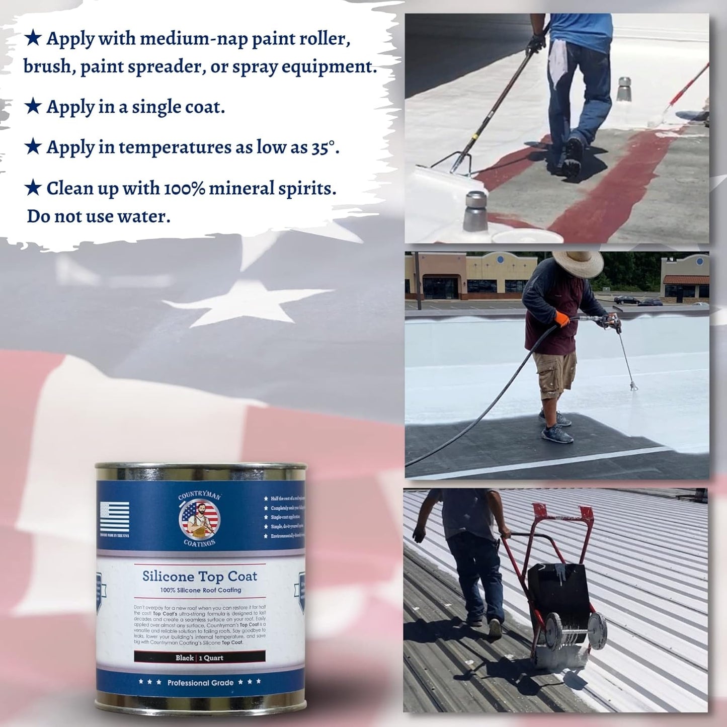 Countryman Coatings - 100% Silicone Roof Coating - Restore Your Roof in a Day - Seal Leaks, Cracks, Seams, Penetrations - Adheres to All Surfaces (1 Quart, Black)