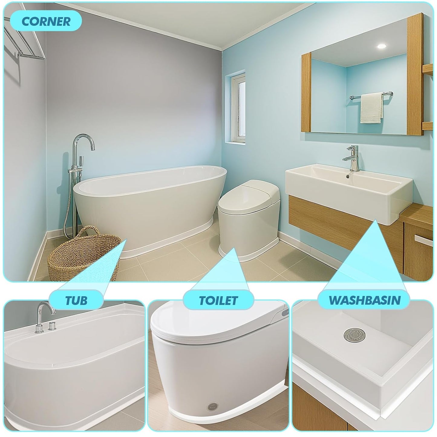 Maitys White Caulk Tape Waterproof Self Adhesive 12 Roll White Caulking Sealant Strips Bathroom Shower Tapes for Toilet Kitchen Countertop Corners Surfaces Sink Bathtub Floor Wall Edge (1.5" x 10.5ft)