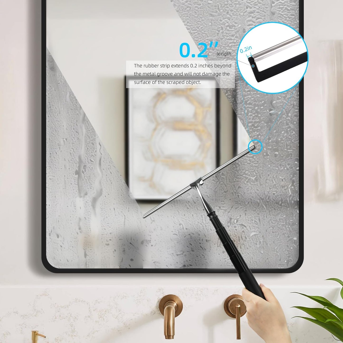 Window Squeegee for Home, 2 in 1 Window Washing kit with Extension Pole Long Handle Squeegee for Shower Glass Floor Tile Wall Car Windshield, 12 inch Wide, Black