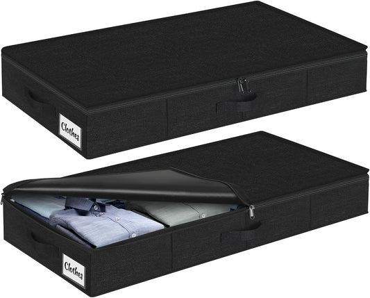 Under Bed Storage Container Bins 2 Pack, 4.5 Inch Slim Low Profile Underbed Clothes Storage Organizer for Dorm & Home, Use for Blanket and Toy Storage Box W/ Sturdy Bottom/Sides, Foldable Thick Fabric