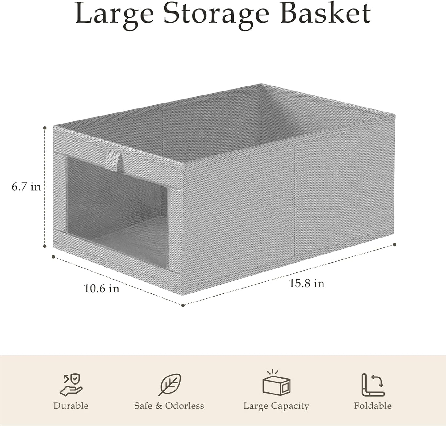 Criusia 6 Pack Linen Closet Organizers and Storage, Large Linen Closet Baskets for Organization, Foldable Storage Containers for Toys, Clothing, Towels, Jeans, Books, Shelves, Grey