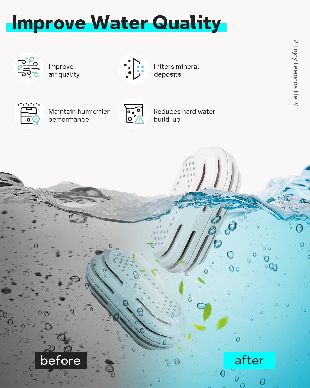 Leemone 4 Pack Humidifier Water Softener Cleaning Demineralization Cartridge Compatible with All LEVOIT Top Fill Humidifiers, Calcium and Magnesium Ion Softening