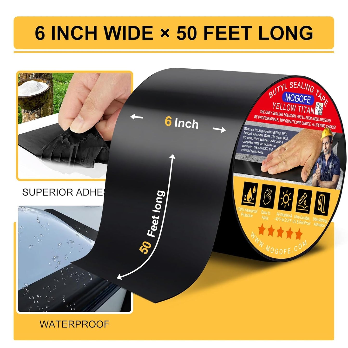RV Roof Sealant Tape Black, 6 Inch x 50 Feet RV Repair Roof Sealer Seal Tape UV-Resistant Waterproof Sealant Tape for RV Repair, Camper, Trailer, Boat Sealing, Leaking Roof, Window