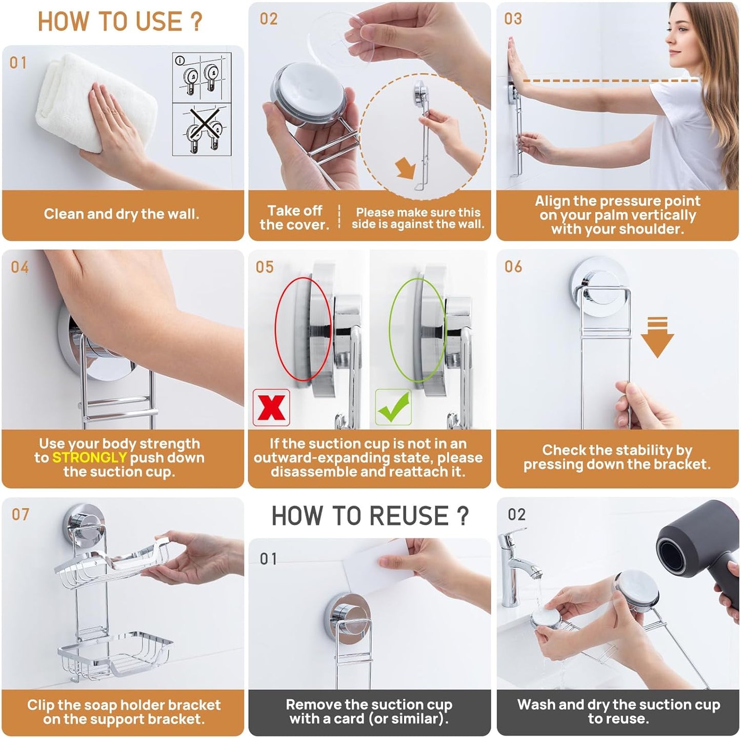 LEVERLOC 2 Tier Soap Holder, Soap Bar Dish for Shower Wall Mounted, Stainless Steel Suction Cup Sponge Holder for Bathroom Bathtub Kitchen Sink, Waterproof, Removable, Keep Dry, Silver