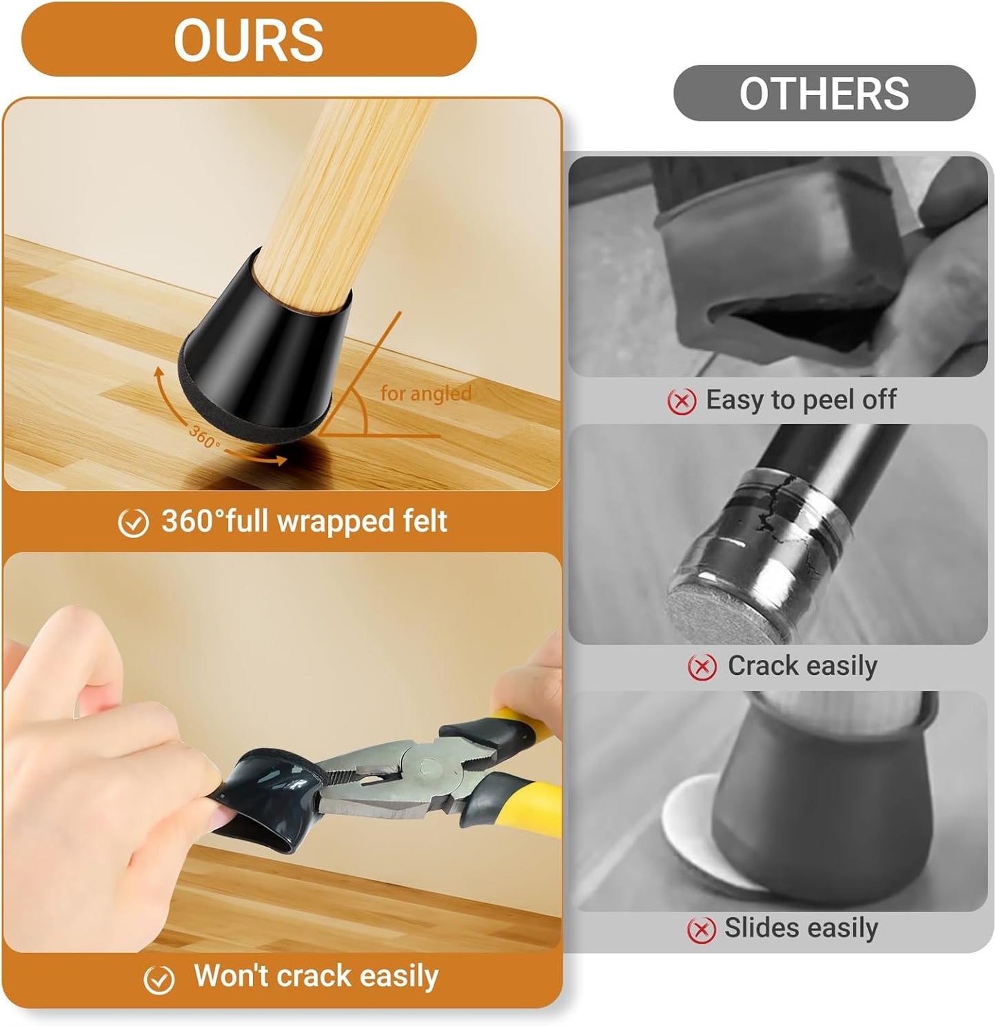 Meldel 24 PCS Silicone Chair Leg Floor Protectors Large (1.2"-1.4") Rubber Felt Furniture Pads Chair Legs Caps/Covers for Hardwood Floors, Tile from Scratches & Reduce Noise - Round, Black