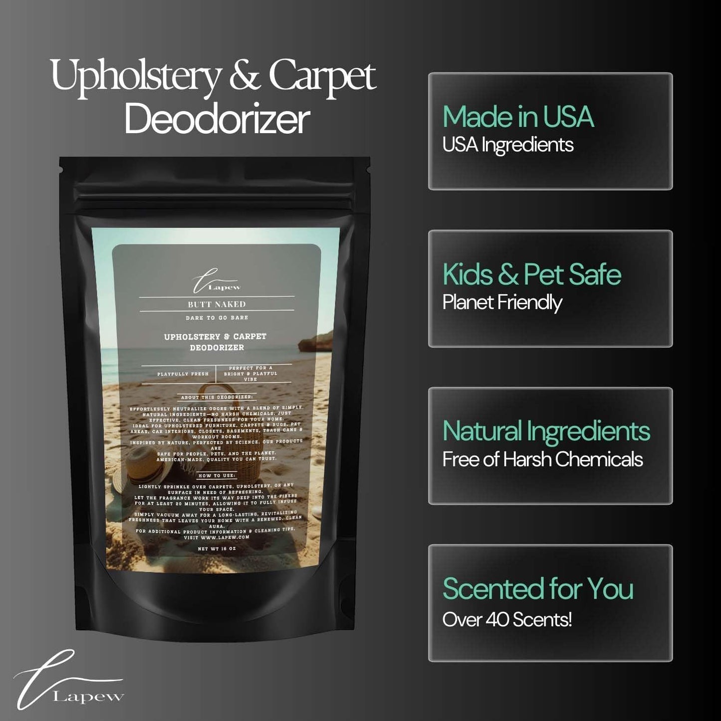 Butt Naked Carpet Freshener Powder: Powerful Odor Eliminator for Home, Upholstery Deodorizer, Carpet Deodorizer, Pet Urine, Cat Litter Box - Butt Naked Fragrance.