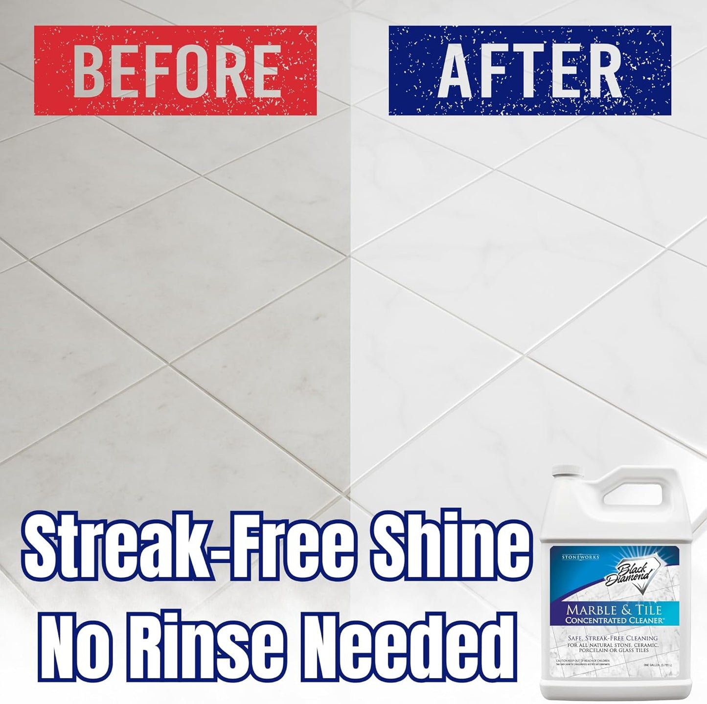 Black Diamond Stoneworks MARBLE & TILE FLOOR CLEANER. Great for Ceramic, Porcelain, Granite, Natural Stone, Vinyl and Brick. No-rinse Concentrate.(1-Gallon)