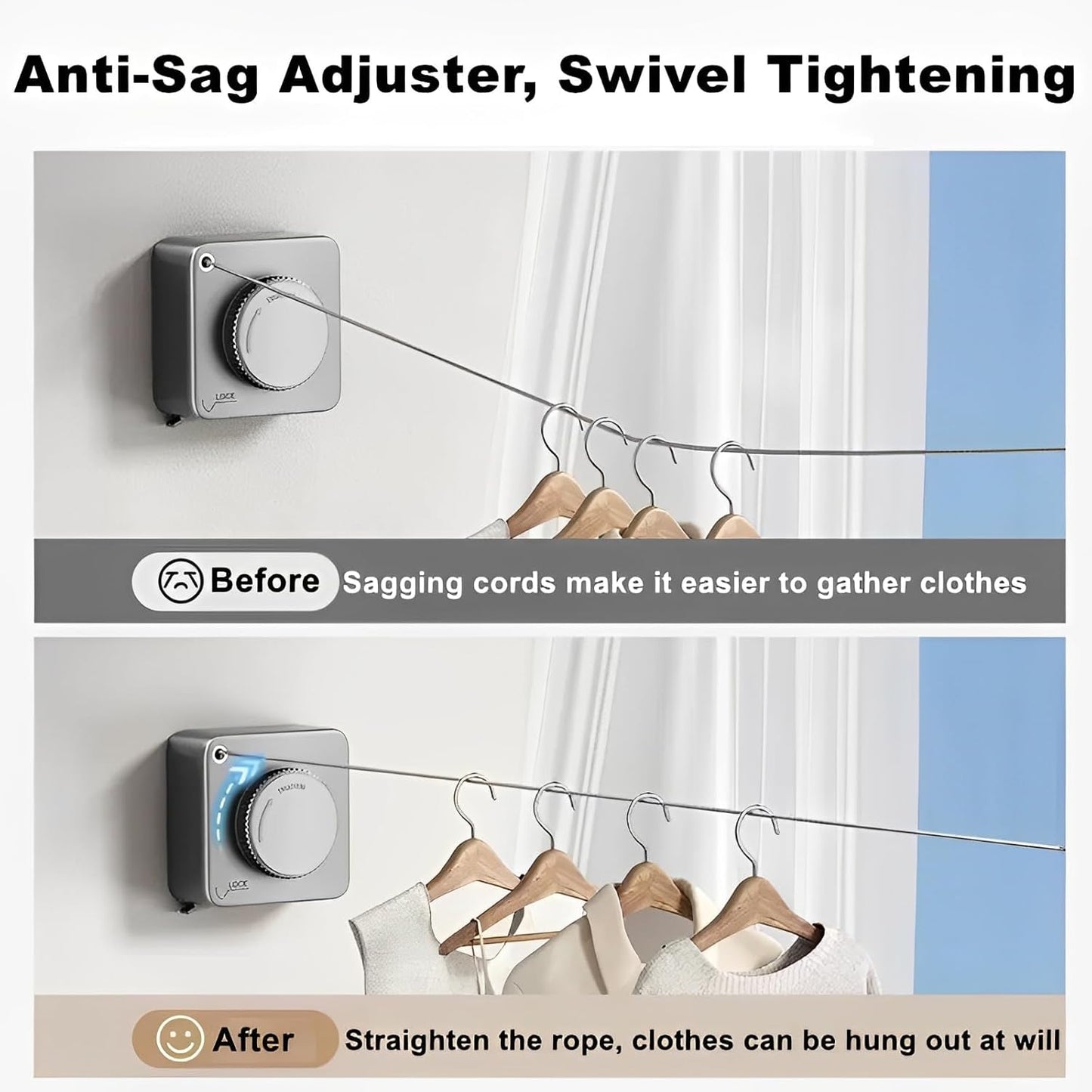 13.8ft(4.2M) Retractable Clothesline, Non-sag Clothesline, Indoor & Outdoor Heavy Duty Retractable Clothesline, Wall Mounted Stainless Steel Washing Line (Black)