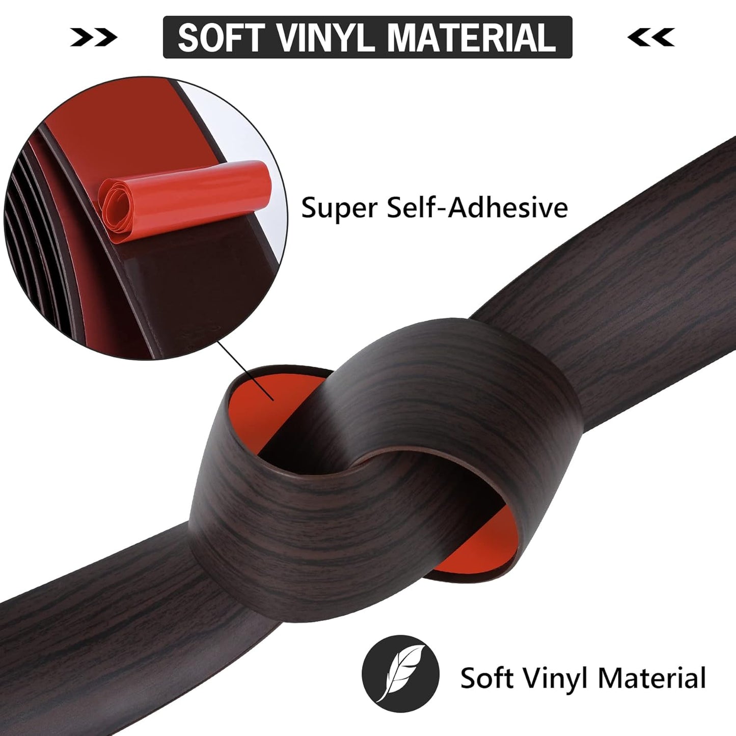 16.4Ft Floor Transition Strip Self Adhesive Vinyl Cover Floor Strip Flat Divider Transition Strip Wood Grain Design for Laminate Floor Gaps and Doorway Transitions (16.4Ft x 2 Inch, Brown)