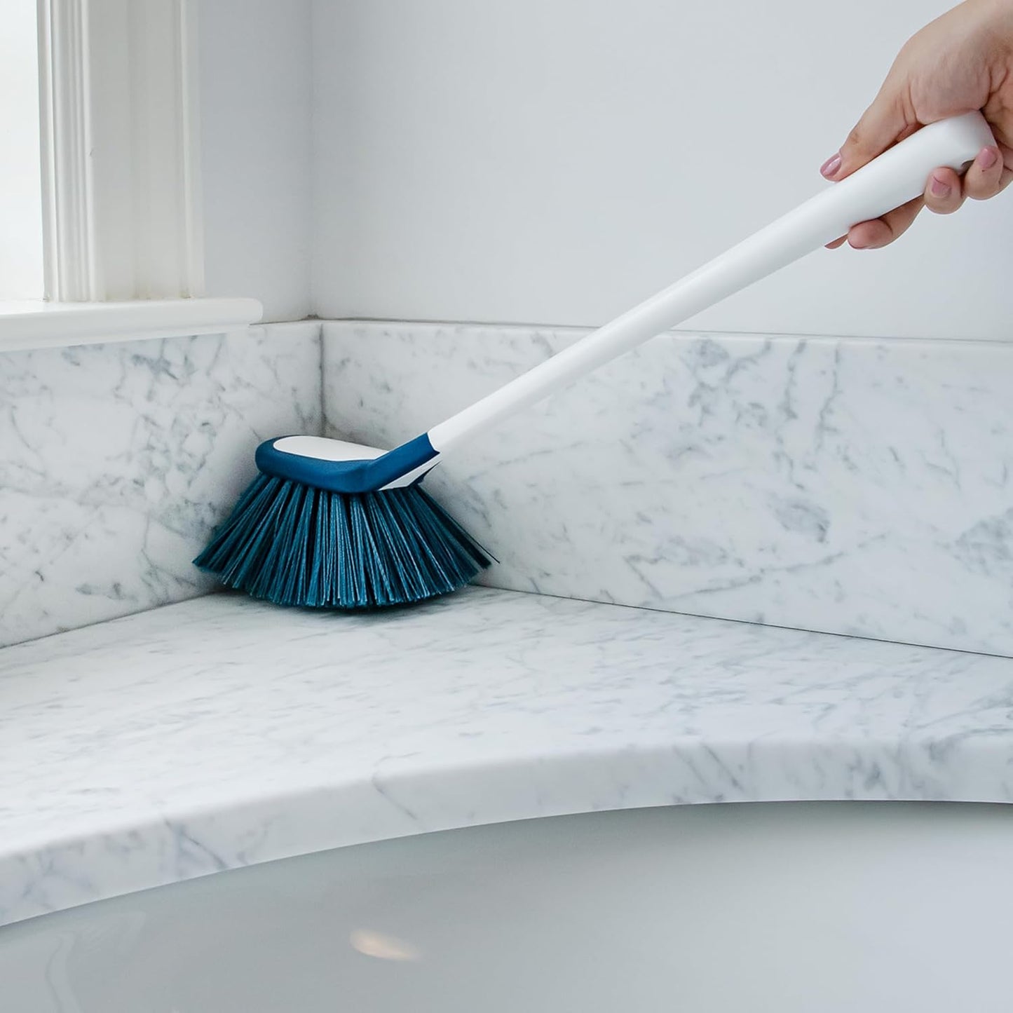 Unger EZ Reach Shower Tub and Tile Scrub Brush, Crevice Bathroom Cleaning Supplies, Non-Scratch Scrubber Tool for Showers, Fixtures, Bathtubs, Drains, Grout, and Marble