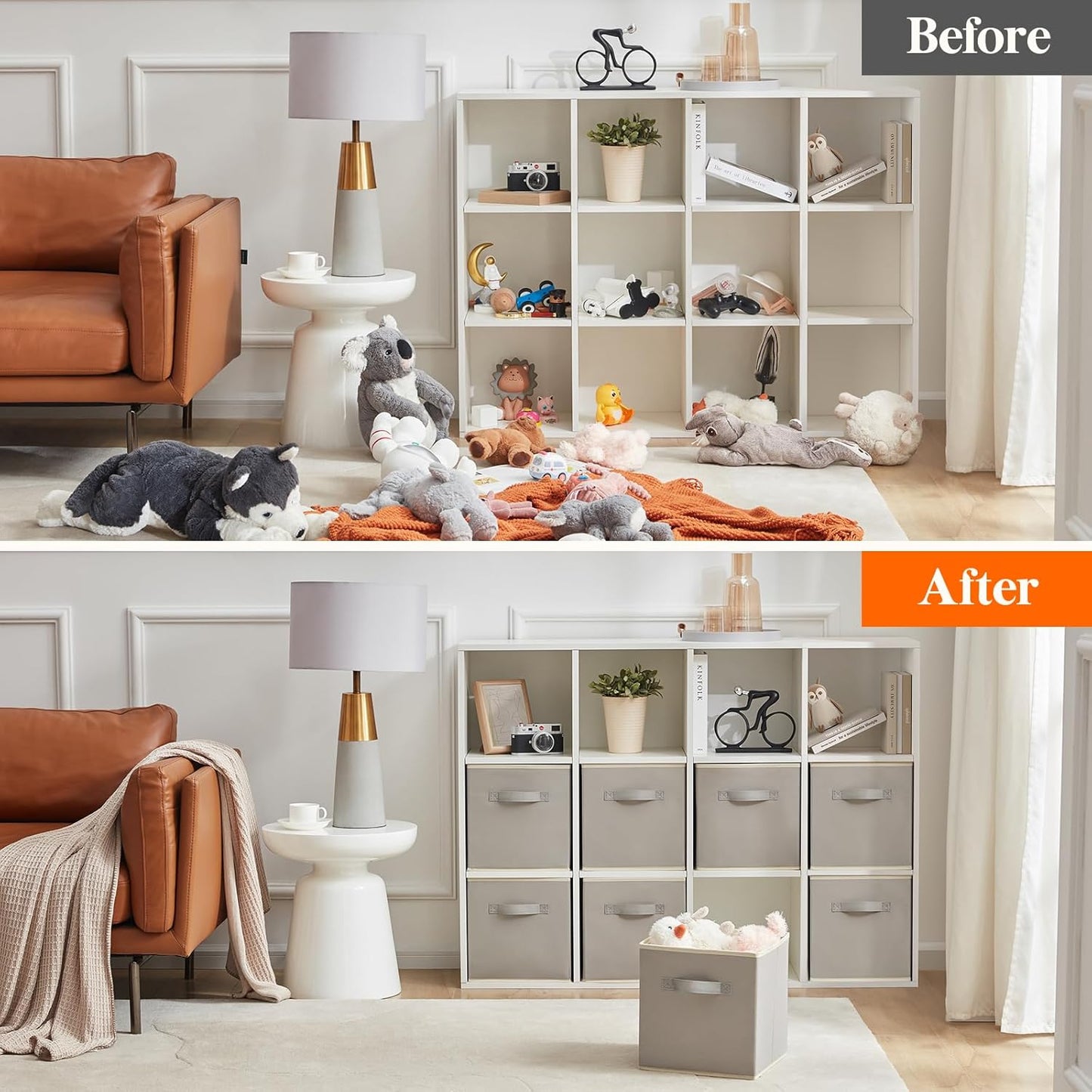 Lifewit 11 Inch Cube Storage Bins, 8 Packs Storage Cubes Foldable Decorative Fabric Storage Baskets for Organizing Home Organizers with Handles for Shelves, Closet, Light Gray