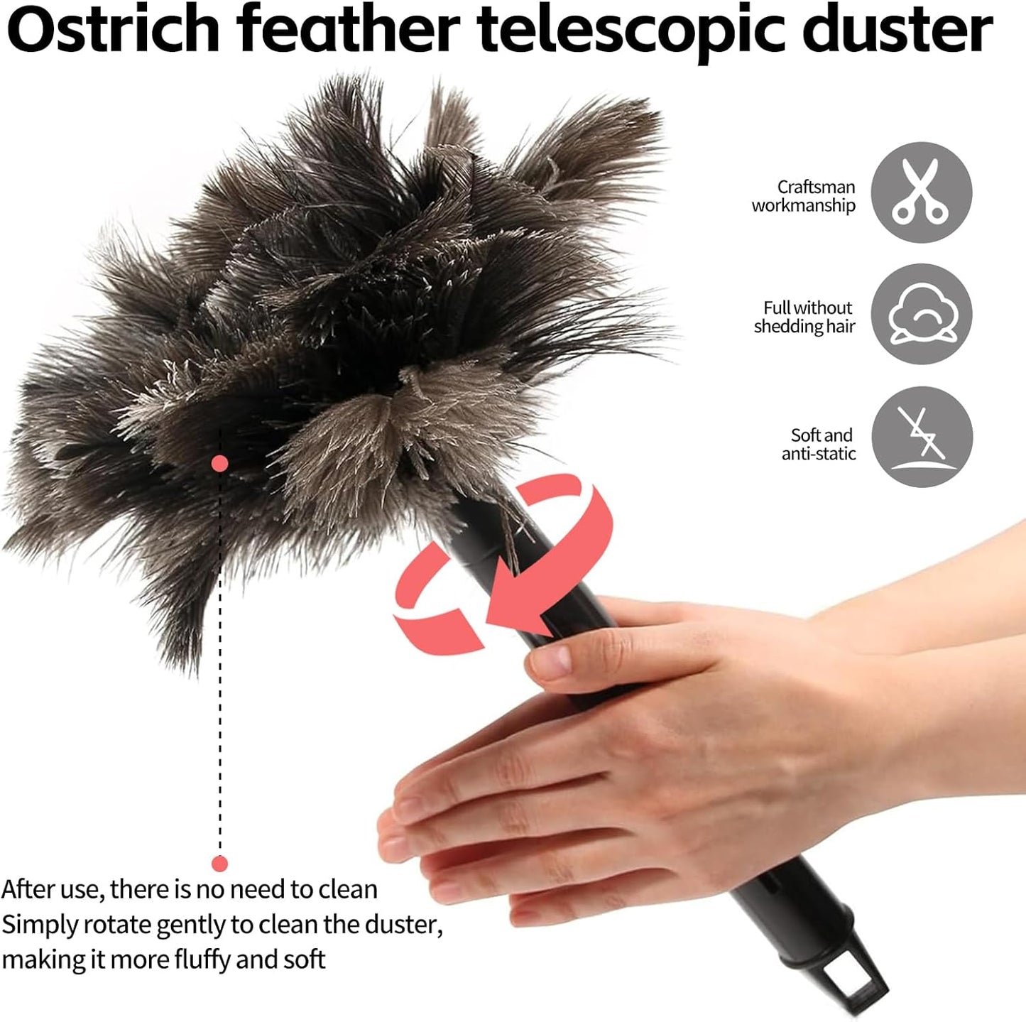 Retractable Feather Duster-Genuine Ostrich Feathers,Anti-Static,Reusable Eco-Friendly Handheld Cleaning for Keyboard,Home,Car,Office(10 to 15 Inches) 6 Pack