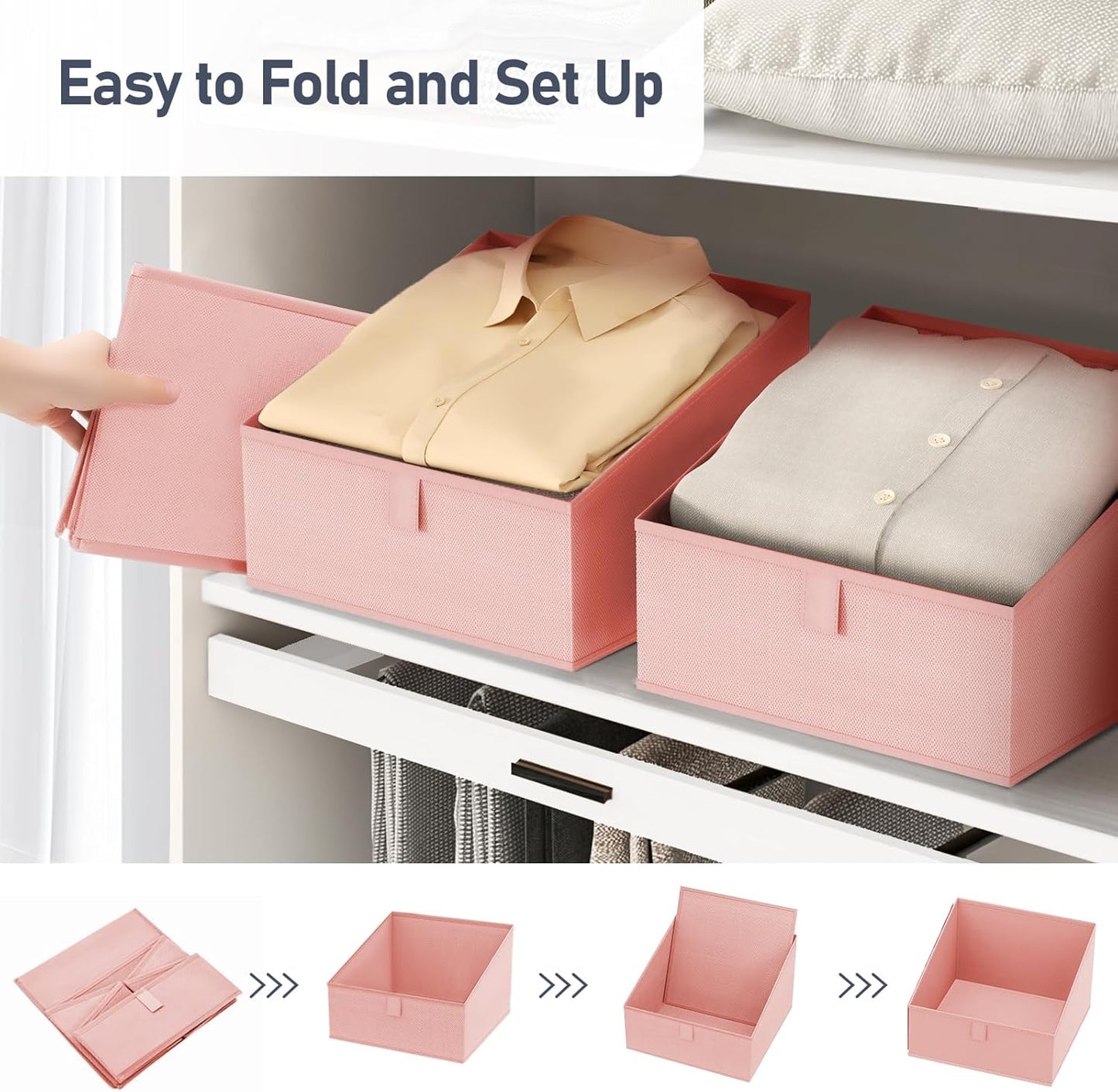 DIMJ Closet Organizers Bins Storage - Foldable Fabric Cubes Clothing Organization,6 Pack,Pink
