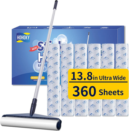 13.8in Large Size Floor Lint Rollers for Pet Hair Extra Sticky 51.2in Long Handle Giant Big Hair Picker Upper from Sticky Mop for Cleaning Dog Cat Hair Animal Fur Removal Roller Couch Bed Sheet Carpet