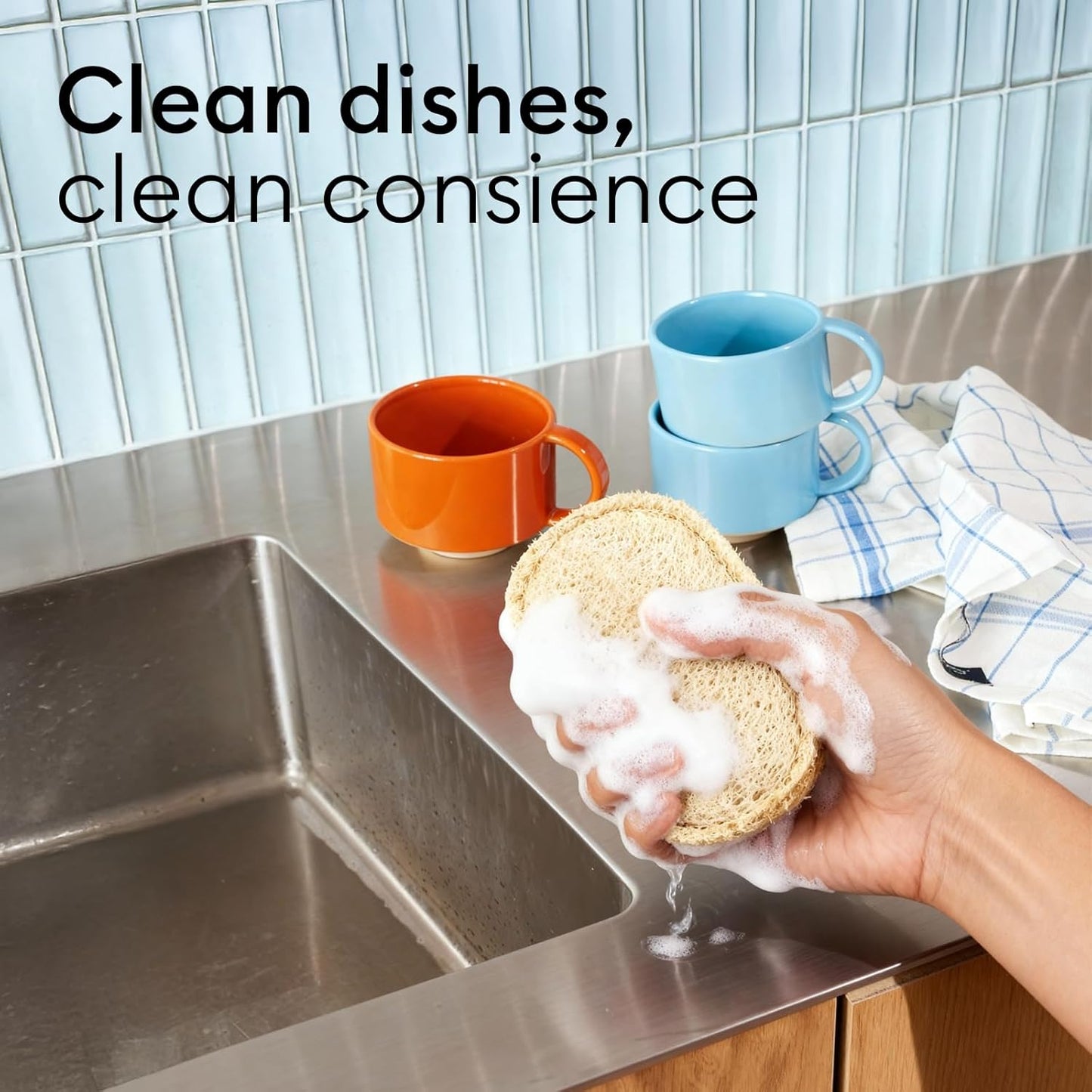 Vove Washing Up Sponges, Pack of 8 - Loofah & Cellulose Sponge with Cotton, Natural Eco-Friendly Kitchen Sponges & Scourers for Household Cleaning, FSC-Certified Packaging