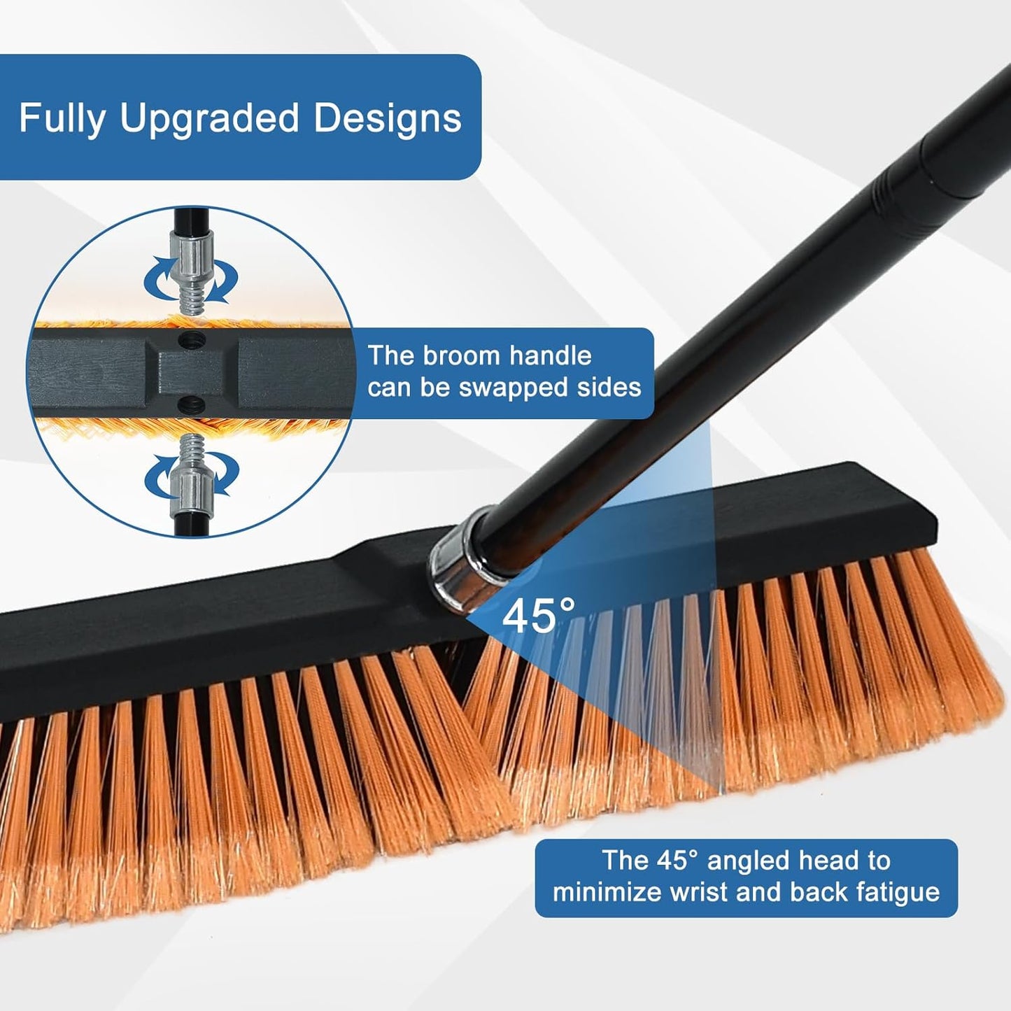 PBHEPJ 18 Inchs Push Broom Outdoor Heavy Duty, Shop Broom with 60" Long Bandle for Cleaning Outdoor or Indoor Tile, Garage, Shop, Deck, Concrete, Wood, Stone, Patio Floor, 2 Pack