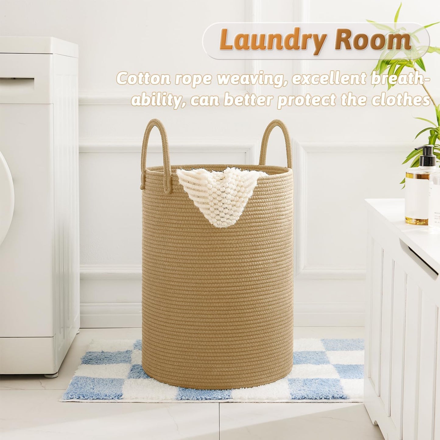 Laundry Basket,Woven Cotton Rope Laundry Hamper,40L for Decorative Storage of Dirty Clothes,Toys and Blankets in Bathroom,Baby Room and Living Room