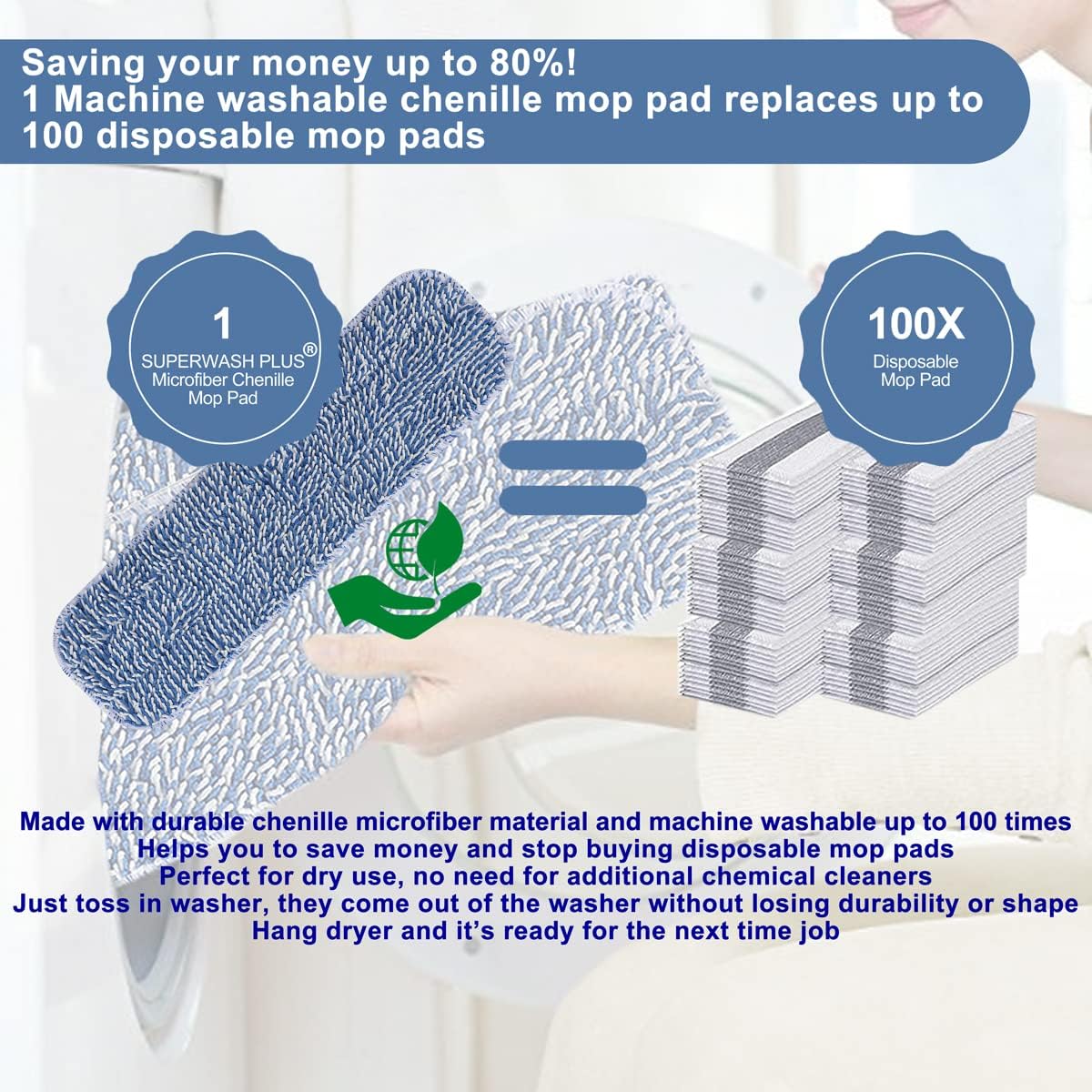 Replacement Microfiber Floor Cleaning Pads - 18''x5'' Dust Mop Refill Sweeping Pad Compatible with Bona Mop, Reusable Dry Mop Head Fits 17” to 18” Flat Mop - 4 Pack