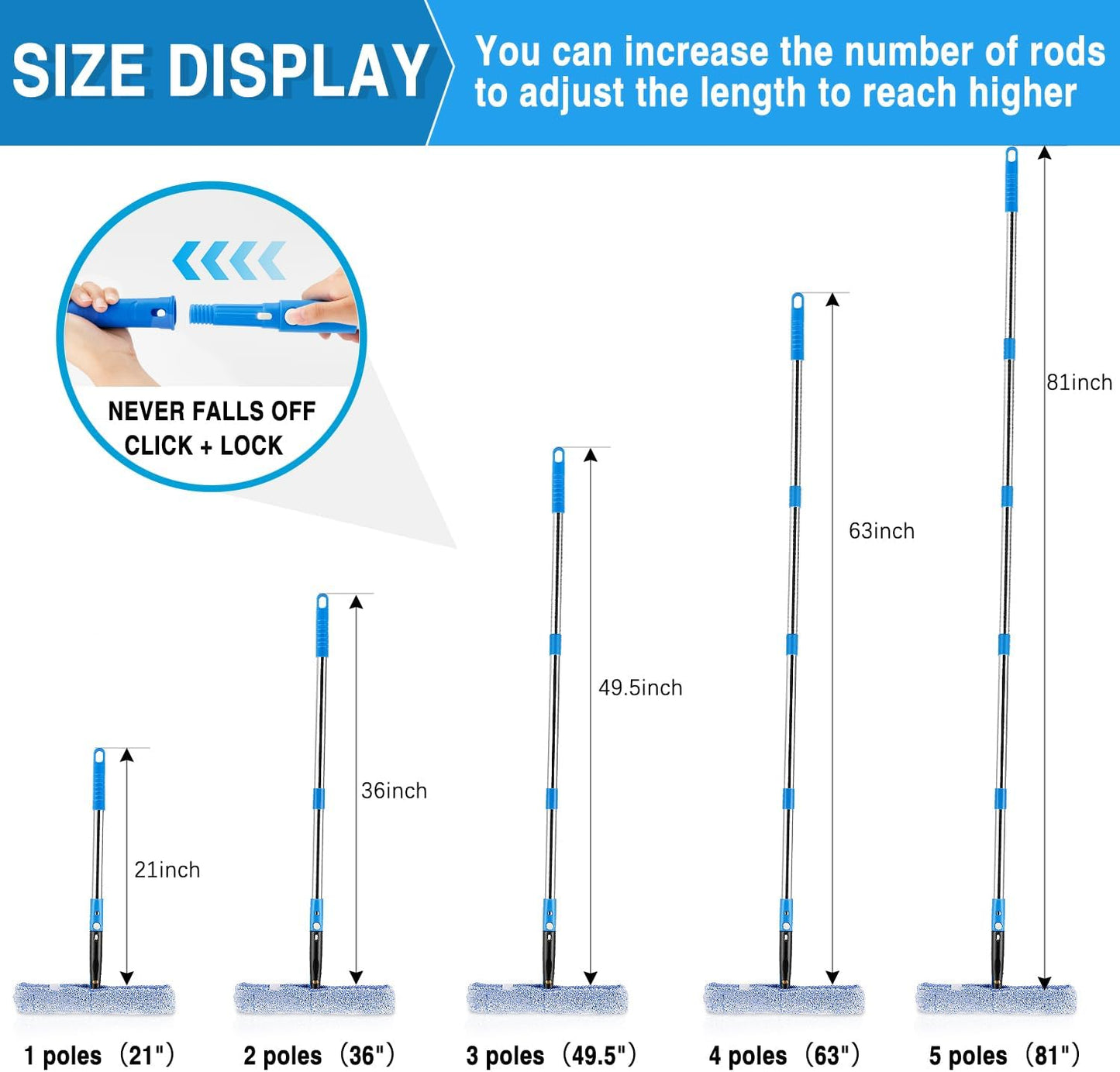 75'' Window Squeegee Cleaner Tool, Professional Window Cleaning Kit for Glass with 360° Rotation & Extension Pole- Glass Cleaner Tool with Scrubber for Windows,Glass,Bathroom,Shower