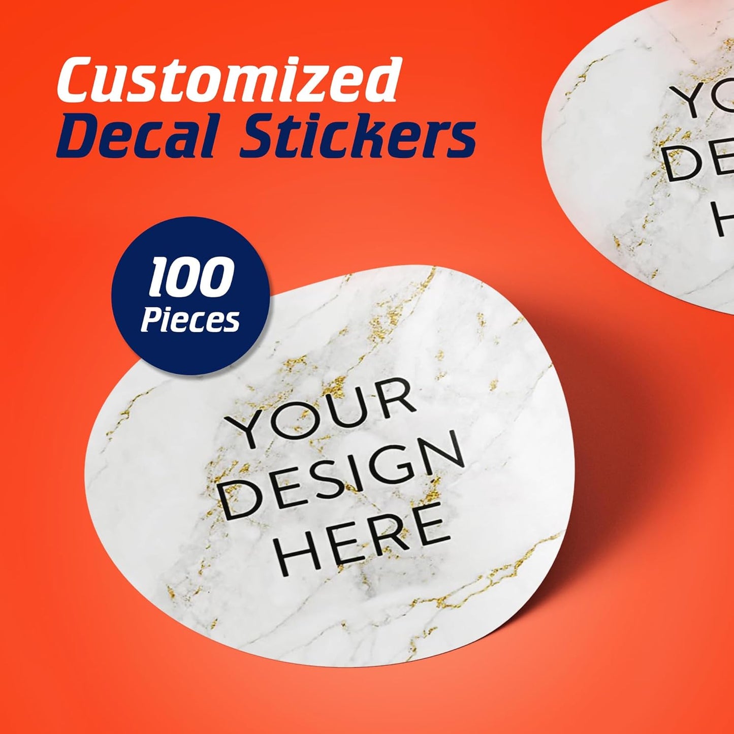100 Custom Vinyl Stickers - Upload Your own Image, Text, Design, Logo - Personalized Logo Labels for Handmade, Packaging, Bottle, Jars, Candle, Brand Stickers (Gold Marble, 1.5x1.5)
