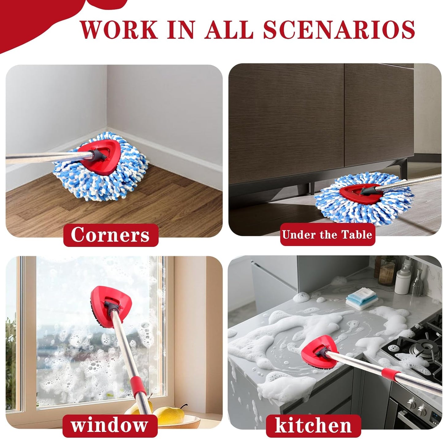 4 Pack Spin mop Replacement Head, Spin mop Scrub Brush,Microfiber Mop Refills, Easy to Replace,for Bathroom,Kitchen,Tub and Tile,Easy Cleaning,Suitable for Ocedar RinseClean 2-Tank System Spin Mop (A)