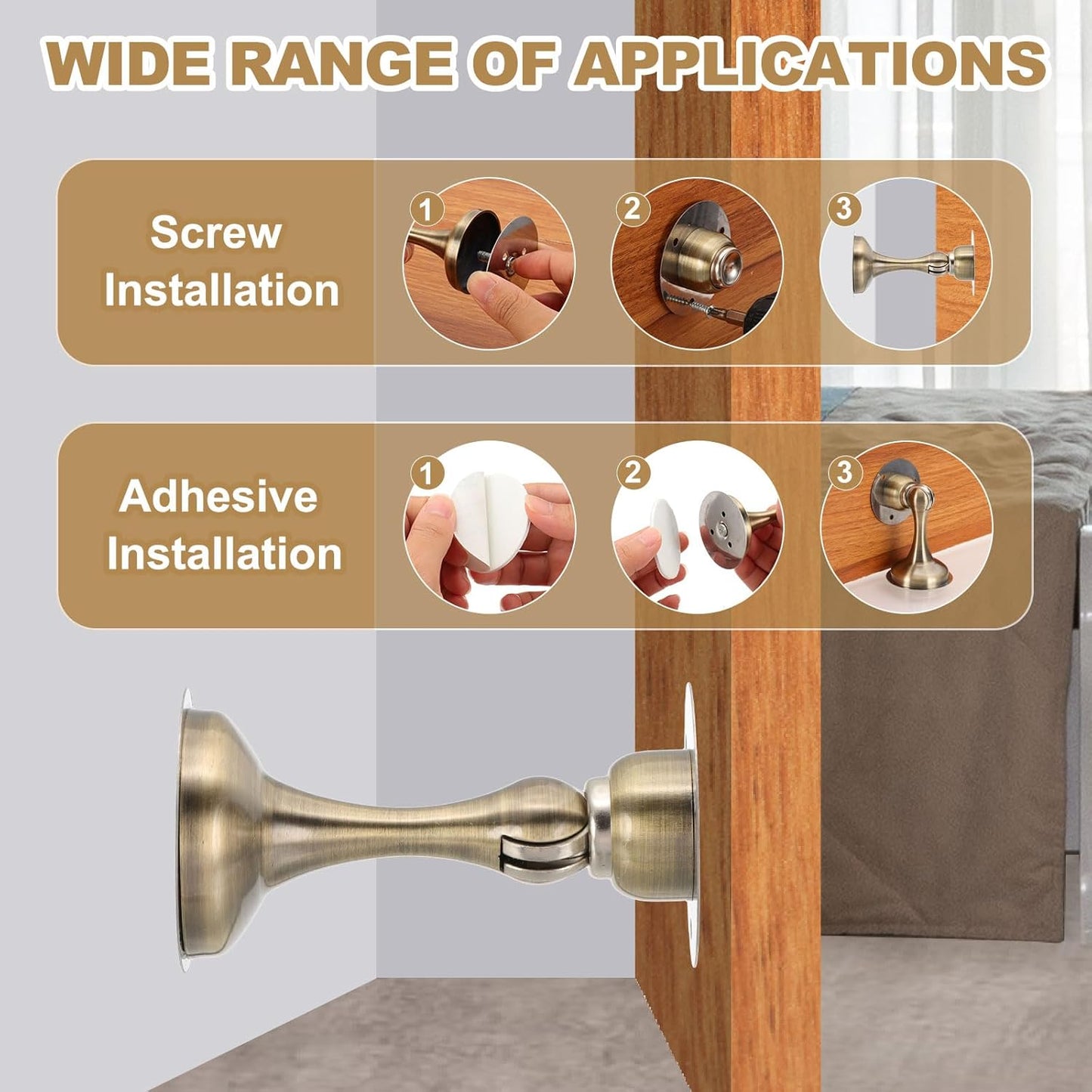 MECCANIXITY Magnetic Door Stoppers Stainless Steel Door Stops, Wall Floor Mounted Doors Holder Keep Doors Open for Home Office Closet (Gold Tone)