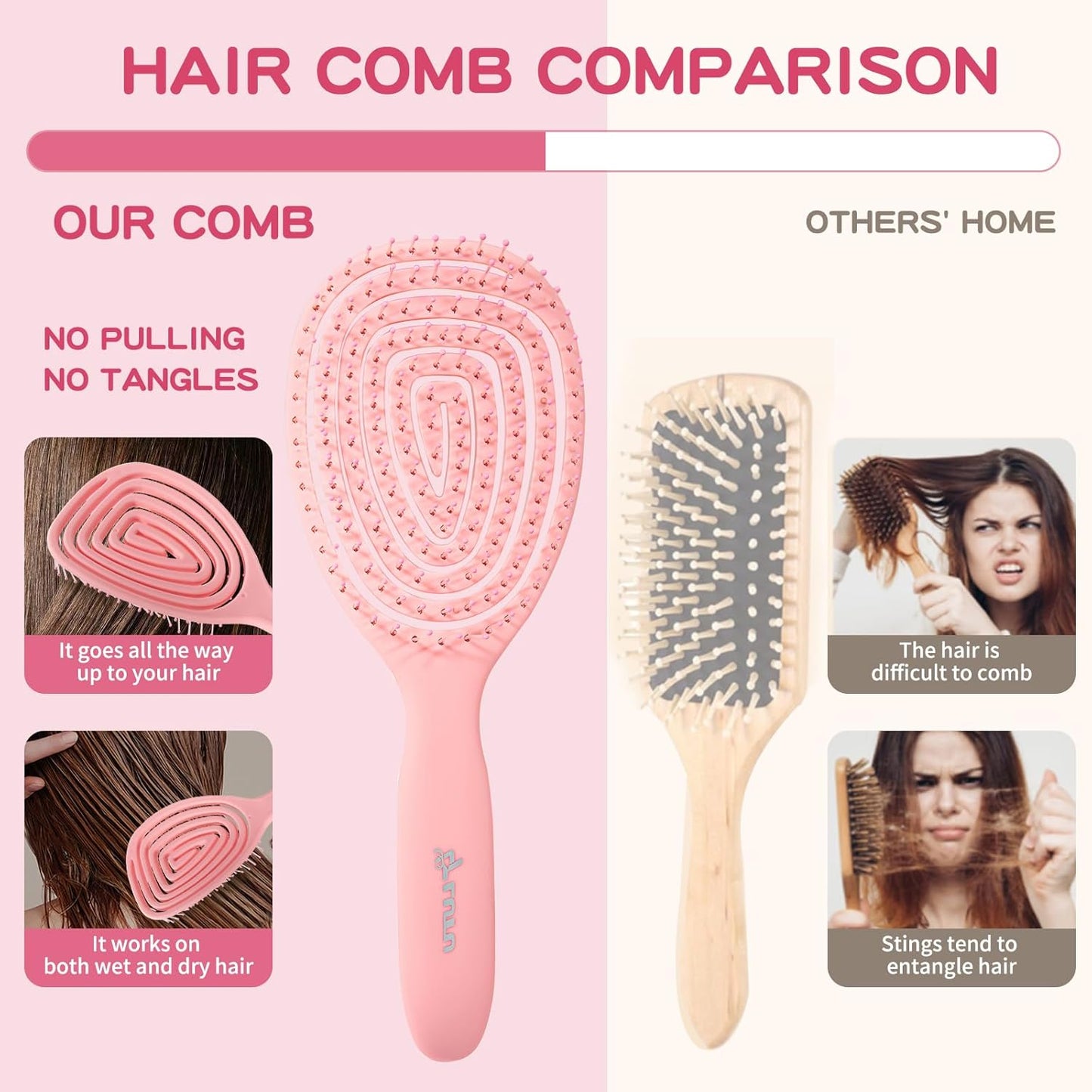 Shower Squeegee for Glass Doors, Bathroom Squeegee for Shower, Window Squeegee - Pink Comb and Squeegee Set for Hair Care and Glass Cleaning, by LTLUTU