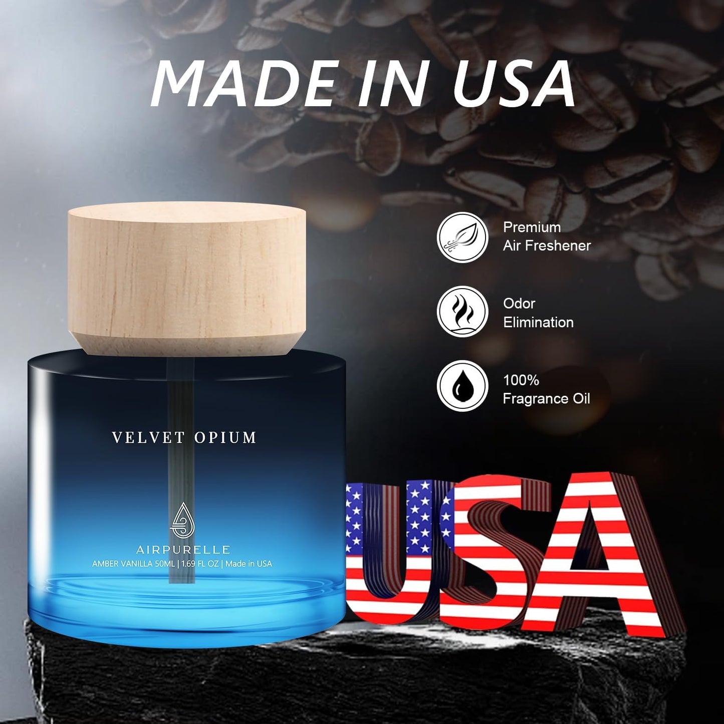 Car Air Freshener for Men & Women – Long-Lasting Amber Vanilla Essential Oil Diffuser for Car Cup Holder – 50ML (1.7 FL OZ) Car Scent Diffuser, Inspired by Perfume – Made in USA