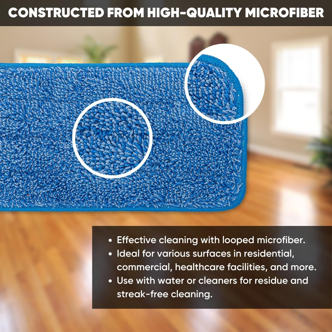 Microfiber Wholesale 36 inch Microfiber Mop Pads - Machine Washable, Reusable, Refills & Replacement Wet Mop Heads Compatible with Any Microfiber Flat Mop System (18 Pack)