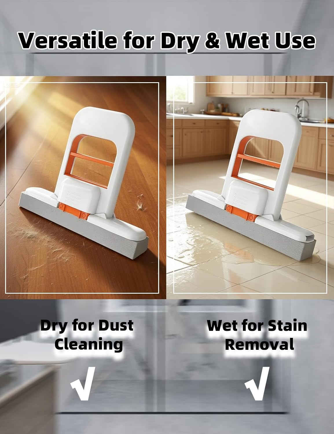 Mini Foldable Desktop Mop, Mini Mop for Small Spaces, Portable Cleaning Sponge Mop for Bathroom, Kitchen, Countertops, Glass, Tile-Wet/Dry Use with One-Hand Squeeze Handle & Replaceable Head (2 Set)