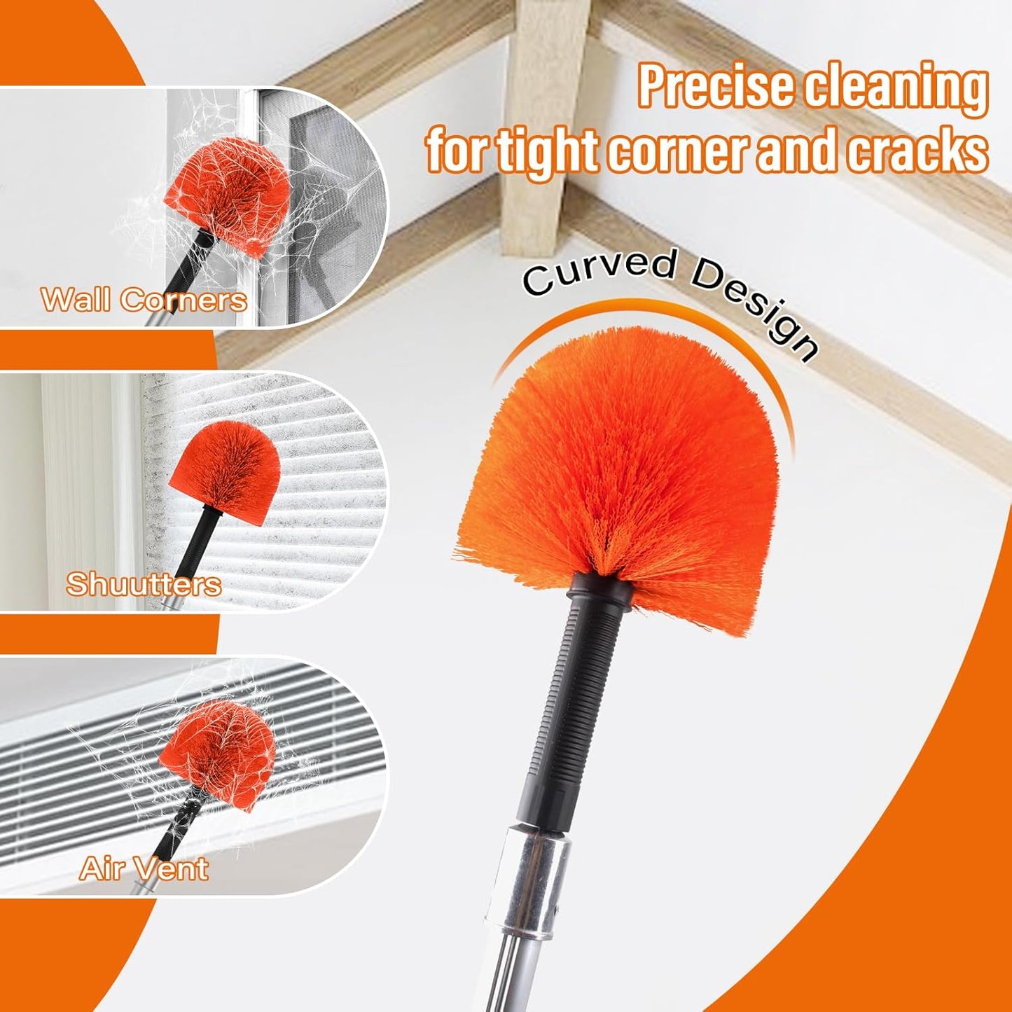 30FT Reach Cobweb Duster with Extension Pole,Spider Web Brush for Cleaning with 5-24FT Telescoping Pole,5-Stage Lightweight & Sturdy Telescopic Web Cobweb Duster Pole for Outdoor Indoor Use