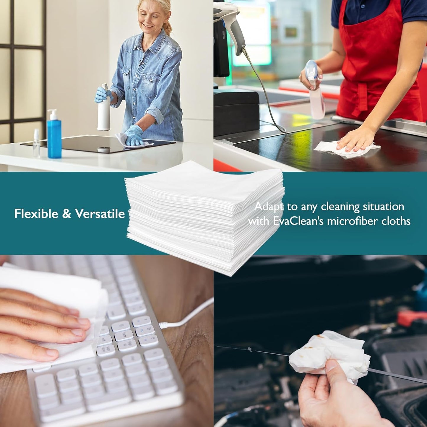 EvaClean Extra Large Disposable Microfiber Wipes - Lint-Free, Strong & Versatile, Solvent-Resistant, Use Dry or with Water, Cleaners, Sanitizers, or Disinfectants - 13.75" x 12", 200 Wipers per Box