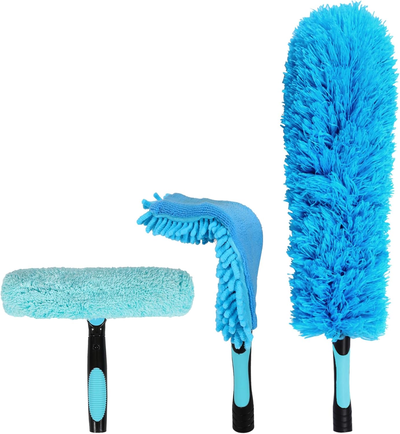 Lineslife Cobweb Duster,Washable Cleaning Duster Kit with Flexible Microfiber Duster Head, 1 * 2-in-1 Window Squeegee, and 1* Ceiling Fan Duster for Home Office Cleaning High Ceilings,Furniture,Roof